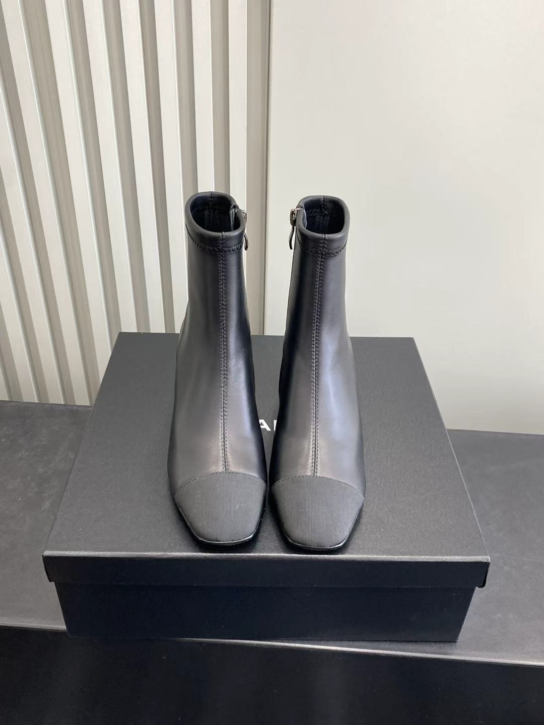 Chanel Black Leather Ankle Boots - Elegant Block Heel CC Logo