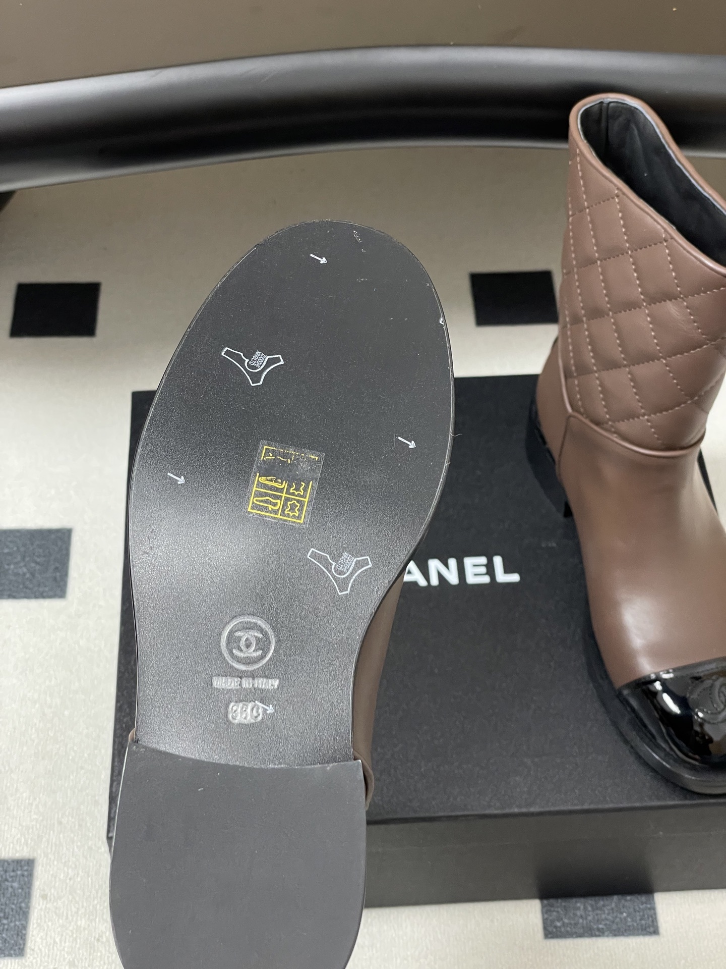 Luxury Quilted Brown Mid-Calf Boots with Patent Leather Toe