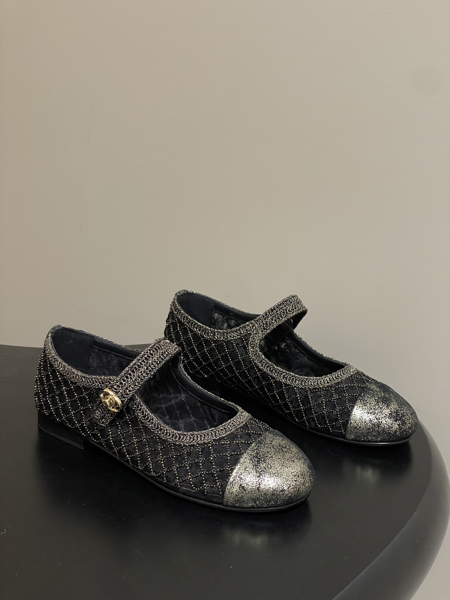 Chanel Black Sequin Mesh Mary Jane Flats – Luxury Designer Shoes