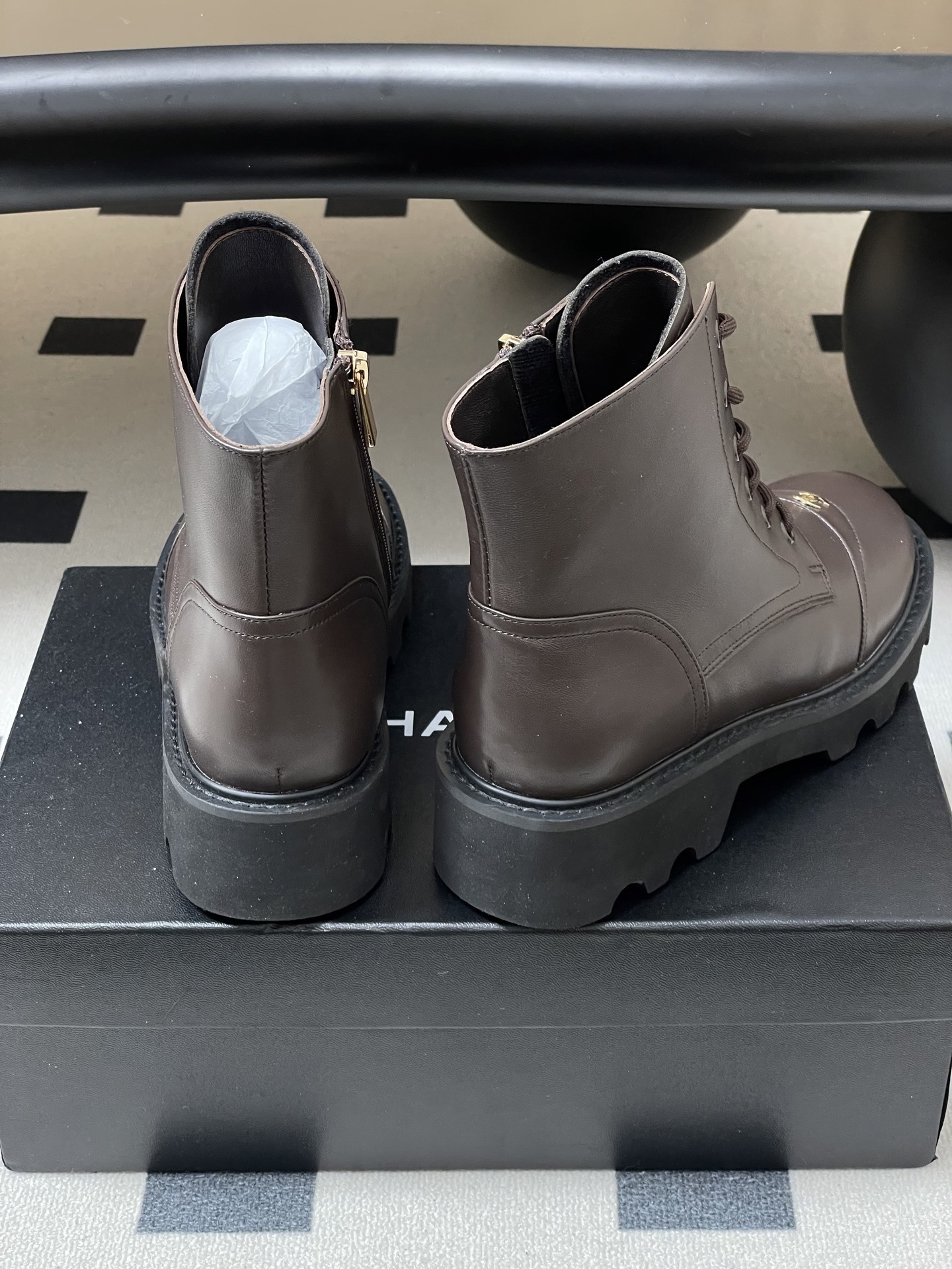 Women's Brown Leather Combat Boots - Chic Chunky Platform Ankle Boots