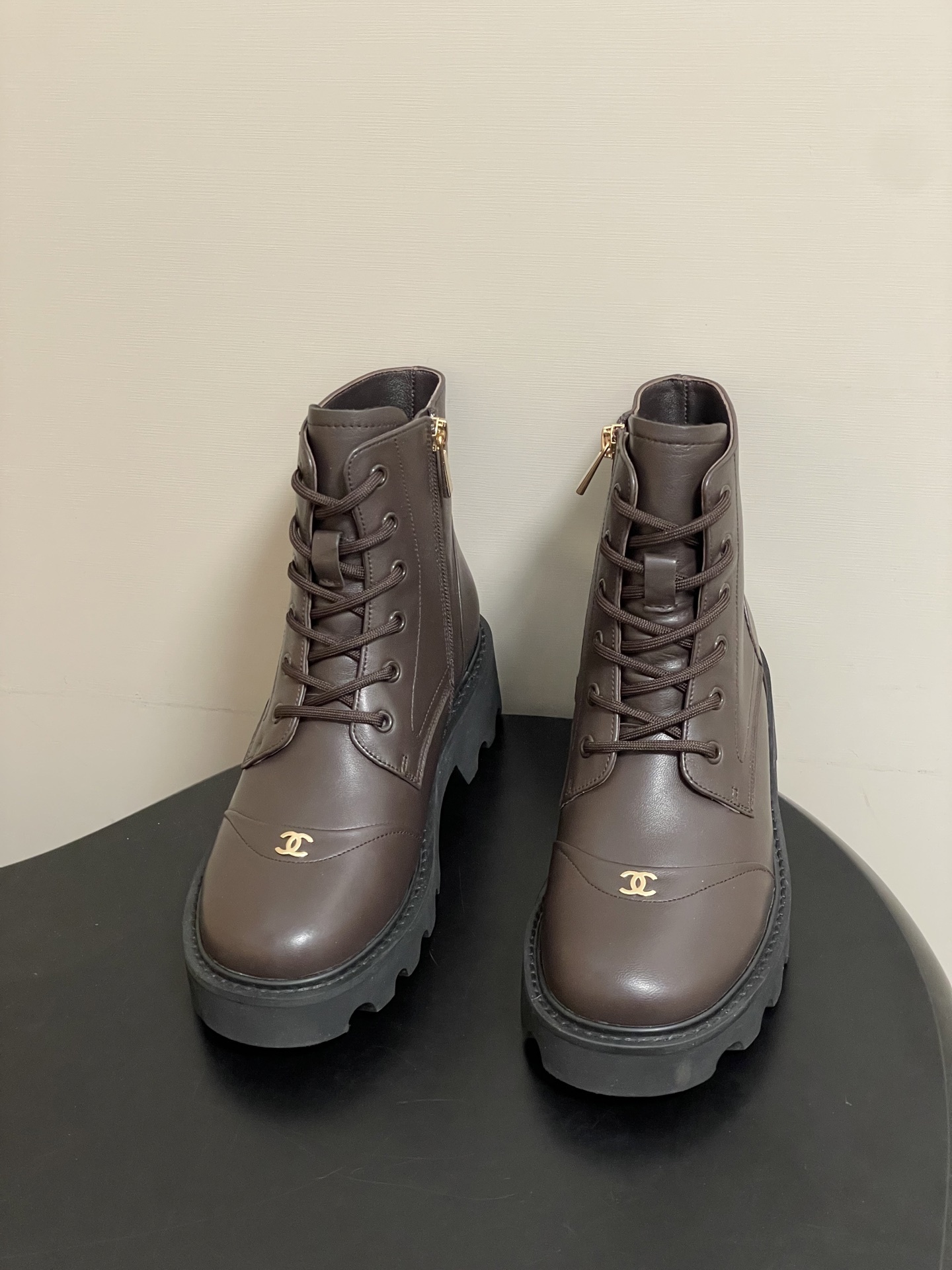 Women's Brown Leather Combat Boots - Chic Chunky Platform Ankle Boots