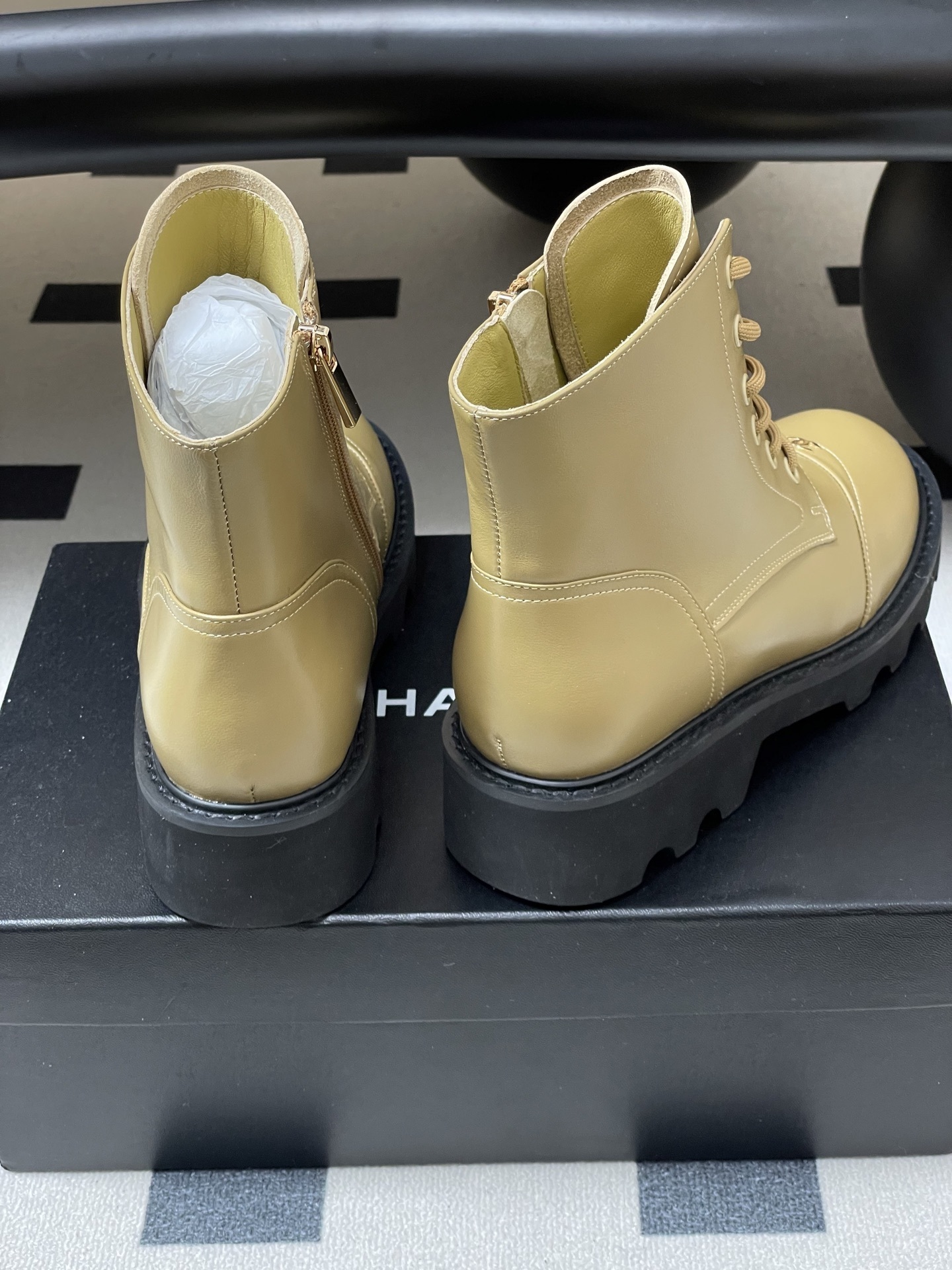 Women's Beige Chunky Platform Ankle Boots - Stylish Lace-up Design