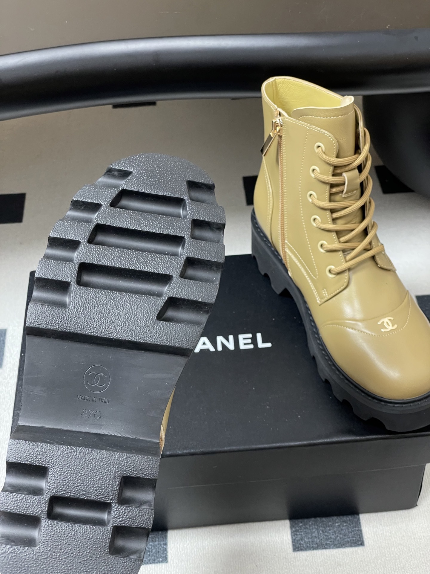 Women's Beige Chunky Platform Ankle Boots - Stylish Lace-up Design