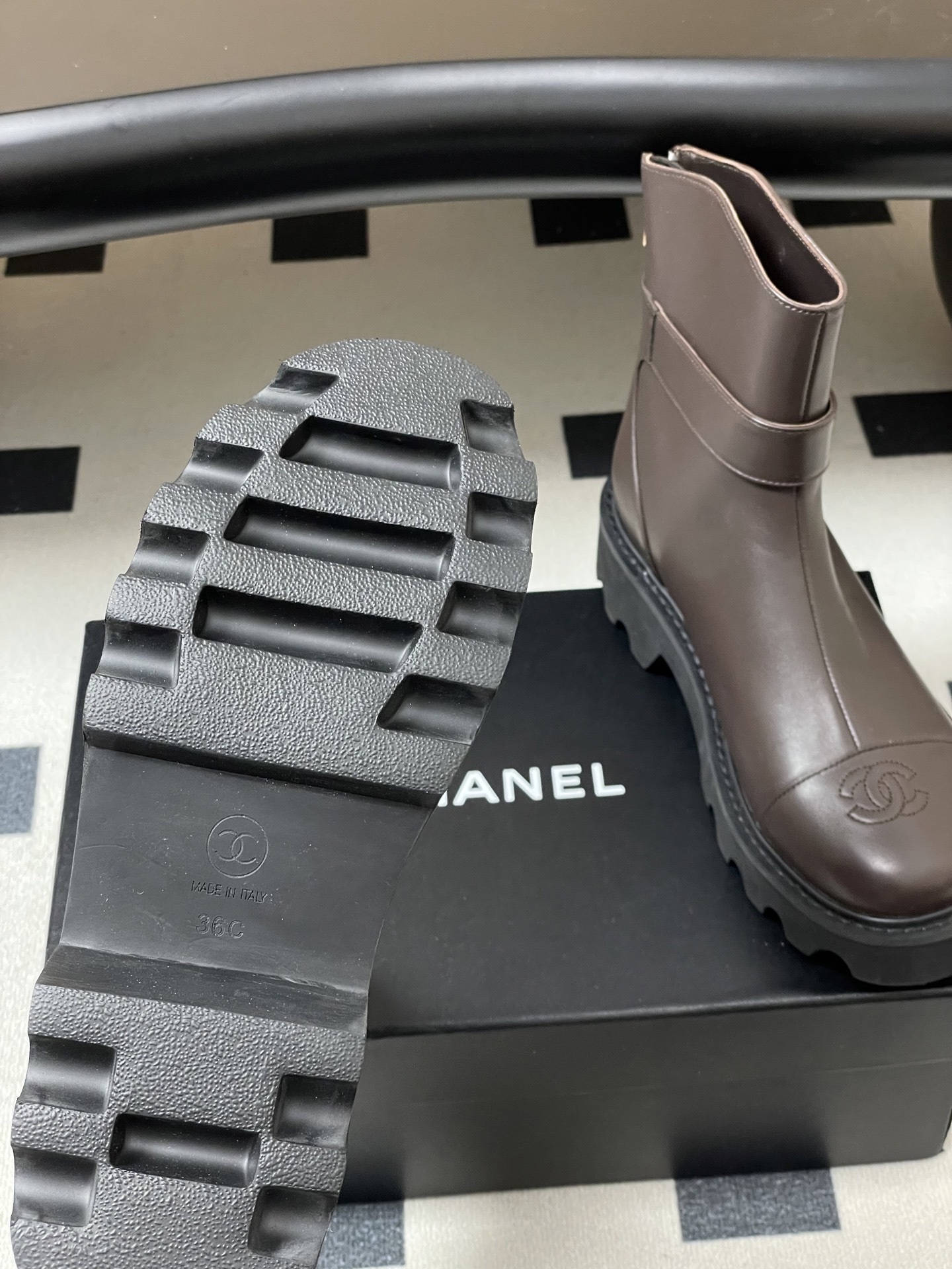 Luxury Brown Leather Platform Ankle Boots with Gold Logo Buckle