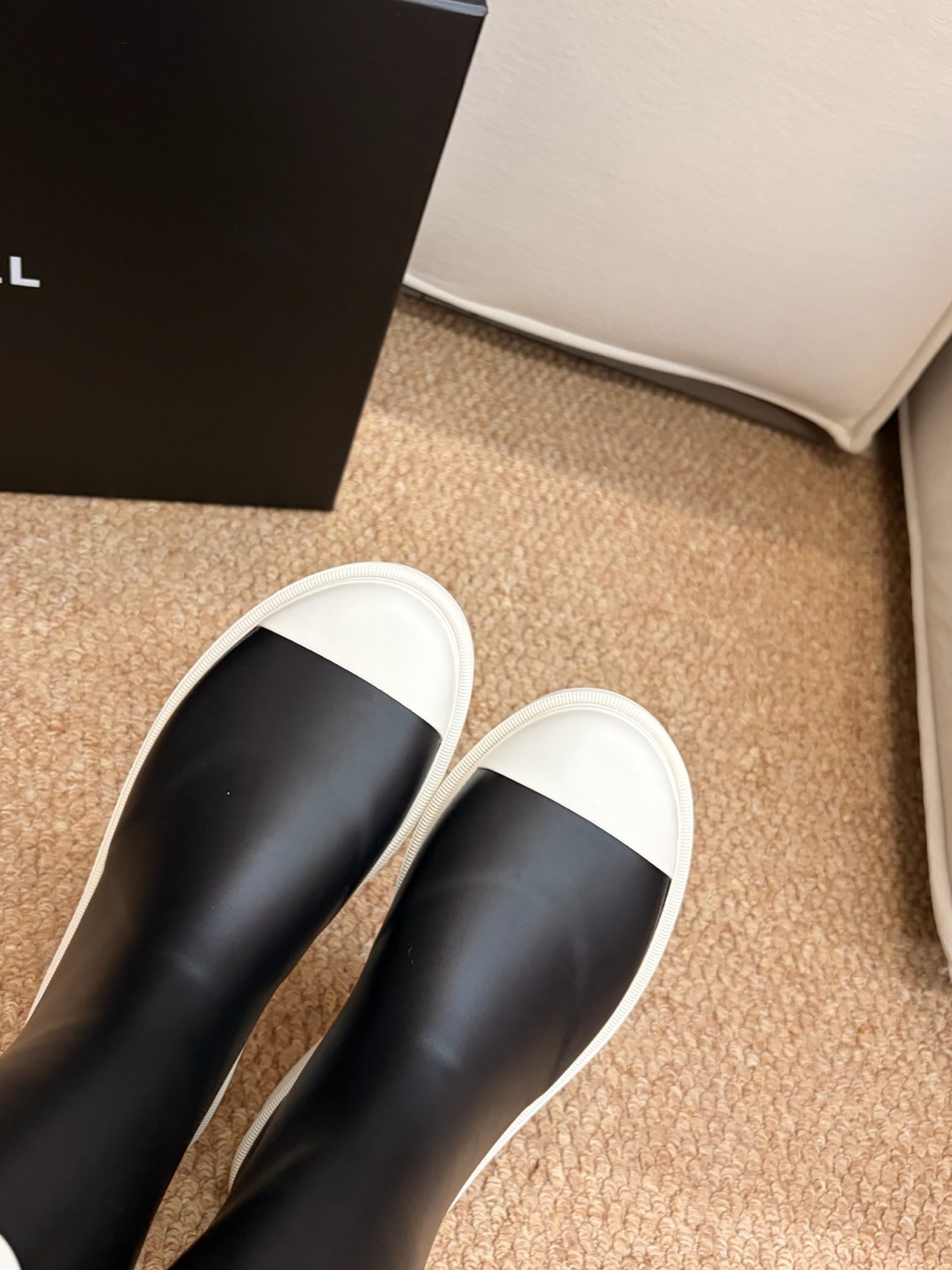 Chanel CC Logo Waterproof Rubber Rain Boots - Black & White