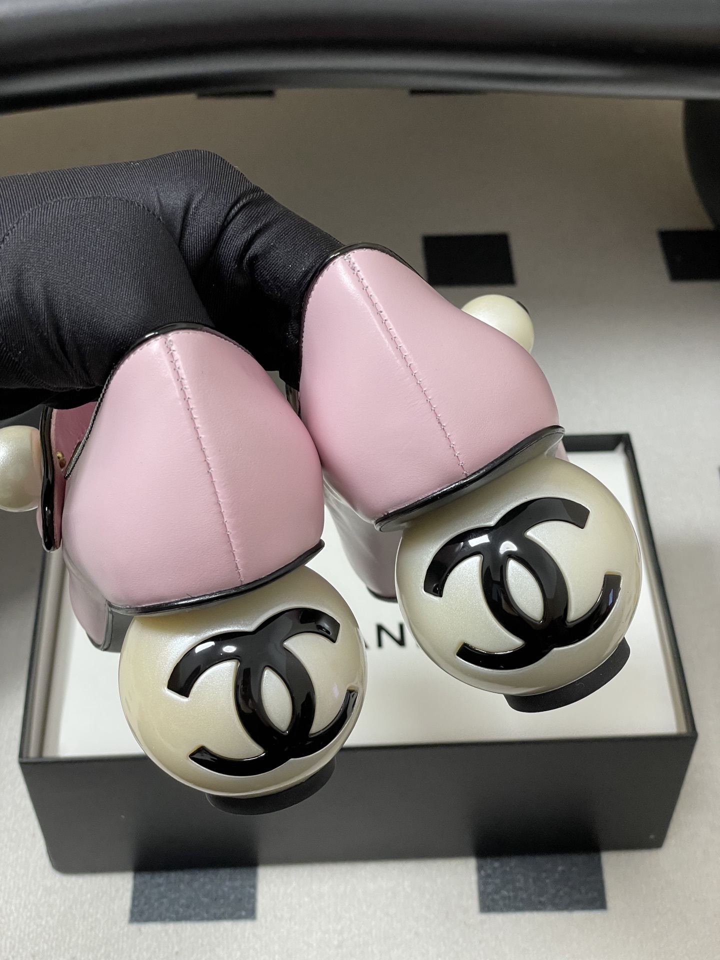 Chanel Pink Leather Mary Jane Pumps with Iconic Pearl Heel