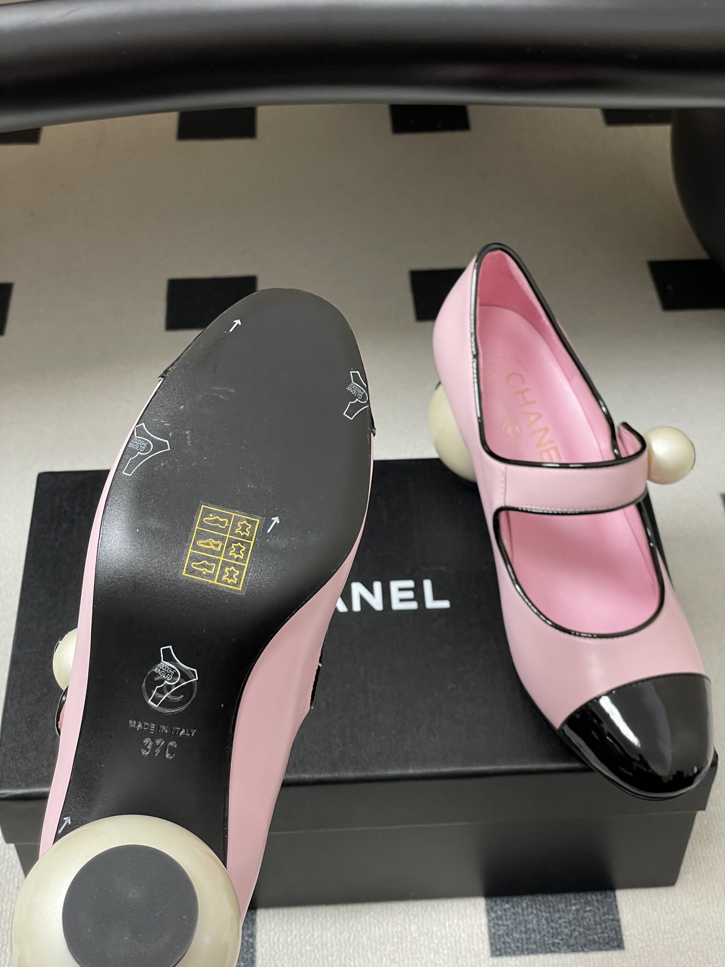 Chanel Pink Leather Mary Jane Pumps with Iconic Pearl Heel