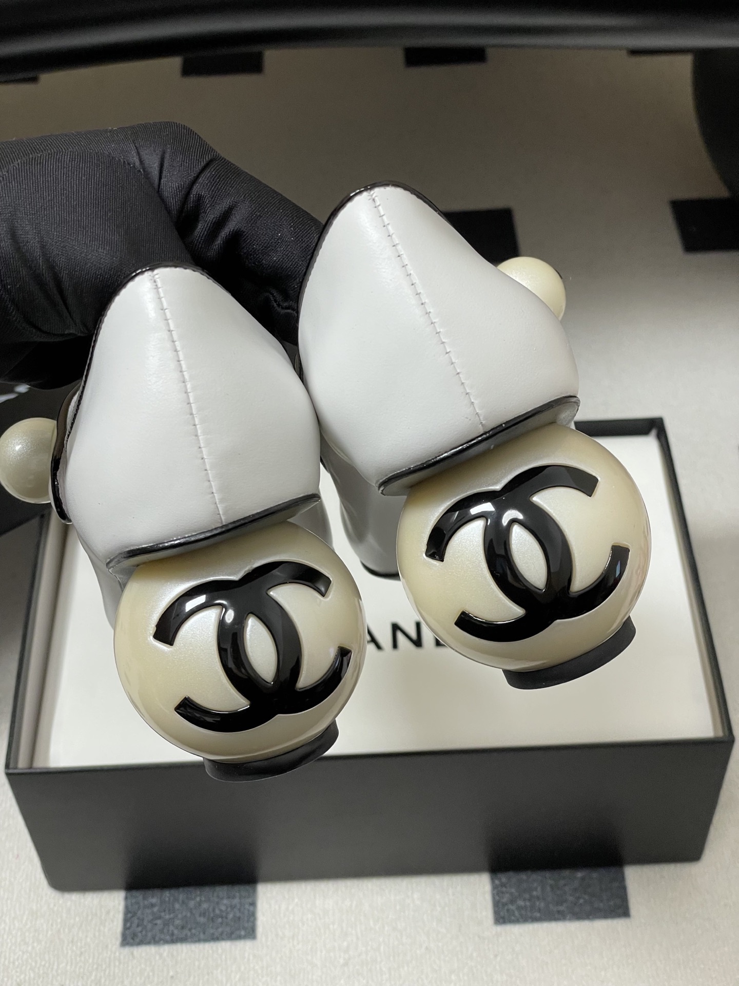 Chanel White Leather Mary Jane Pumps with Iconic Pearl Heel