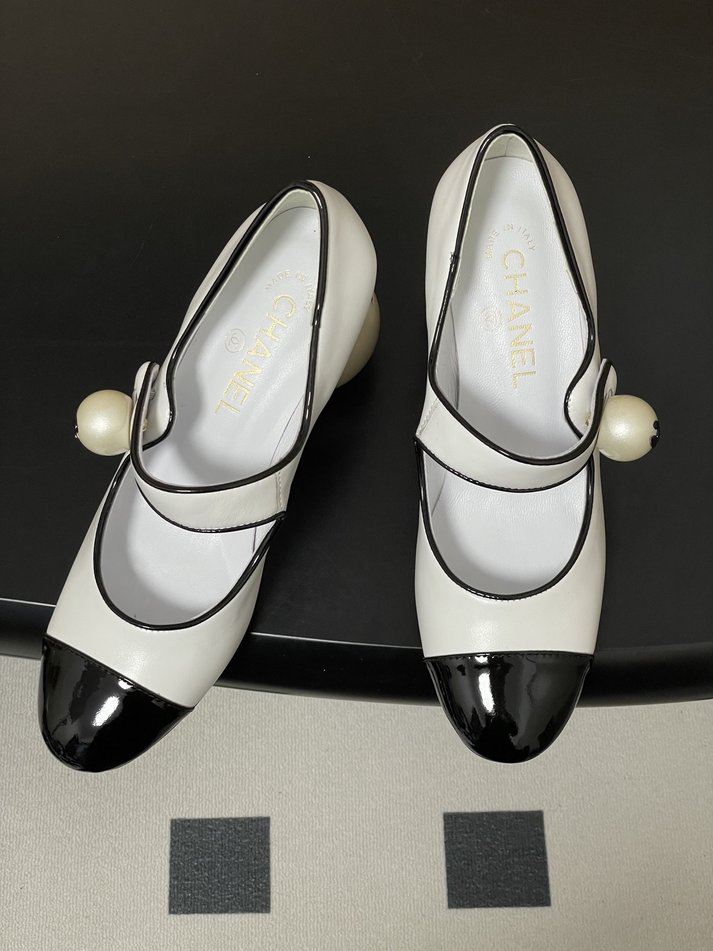 Chanel White Leather Mary Jane Pumps with Iconic Pearl Heel