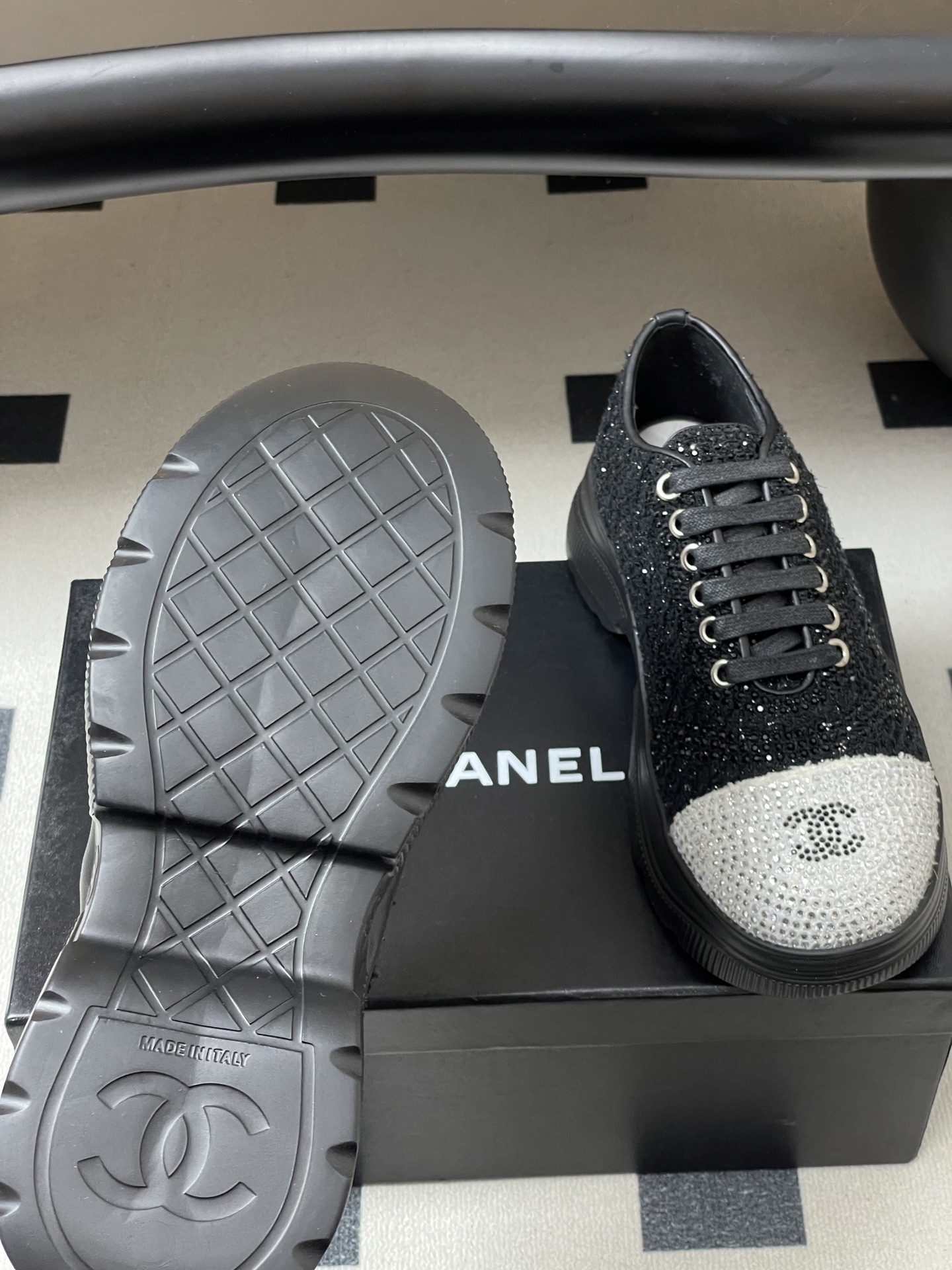 Women's Luxury Crystal-Embellished Platform Sneakers - Black/Silver