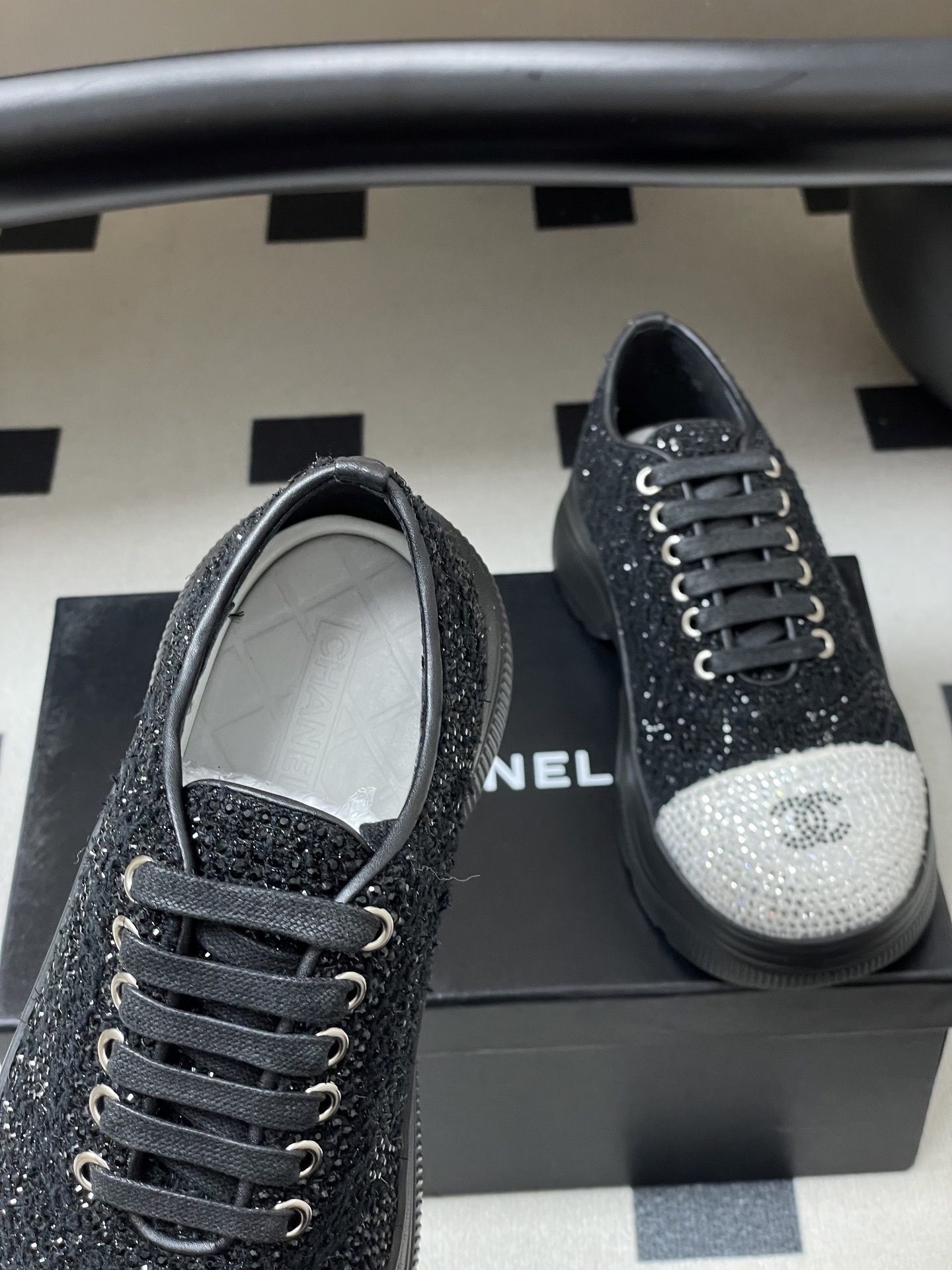Women's Luxury Crystal-Embellished Platform Sneakers - Black/Silver