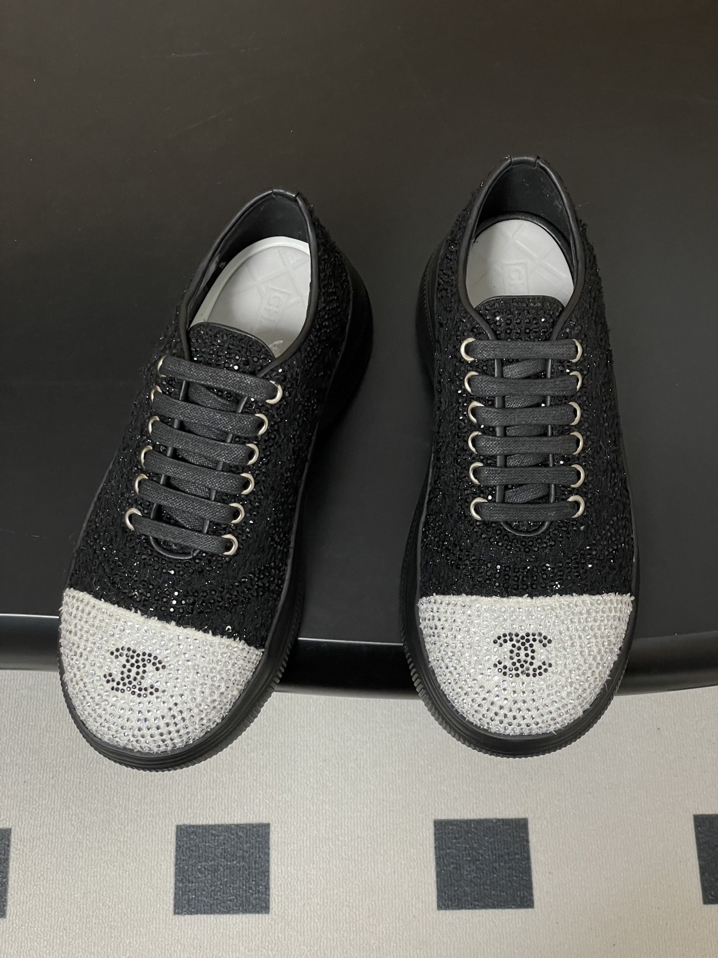 Women's Luxury Crystal-Embellished Platform Sneakers - Black/Silver