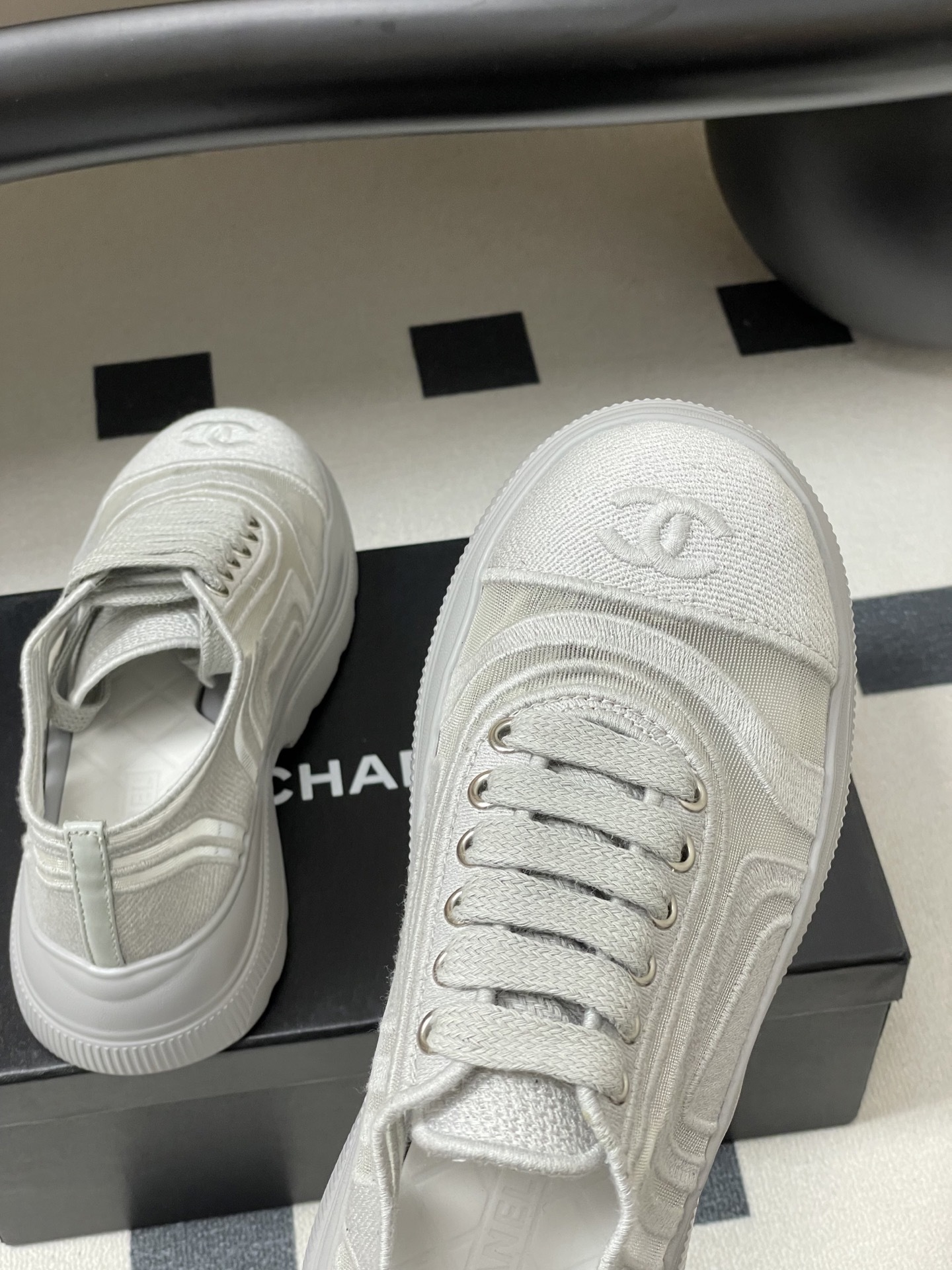 Chanel White Mesh Platform Sneakers - Luxury Designer Trainers