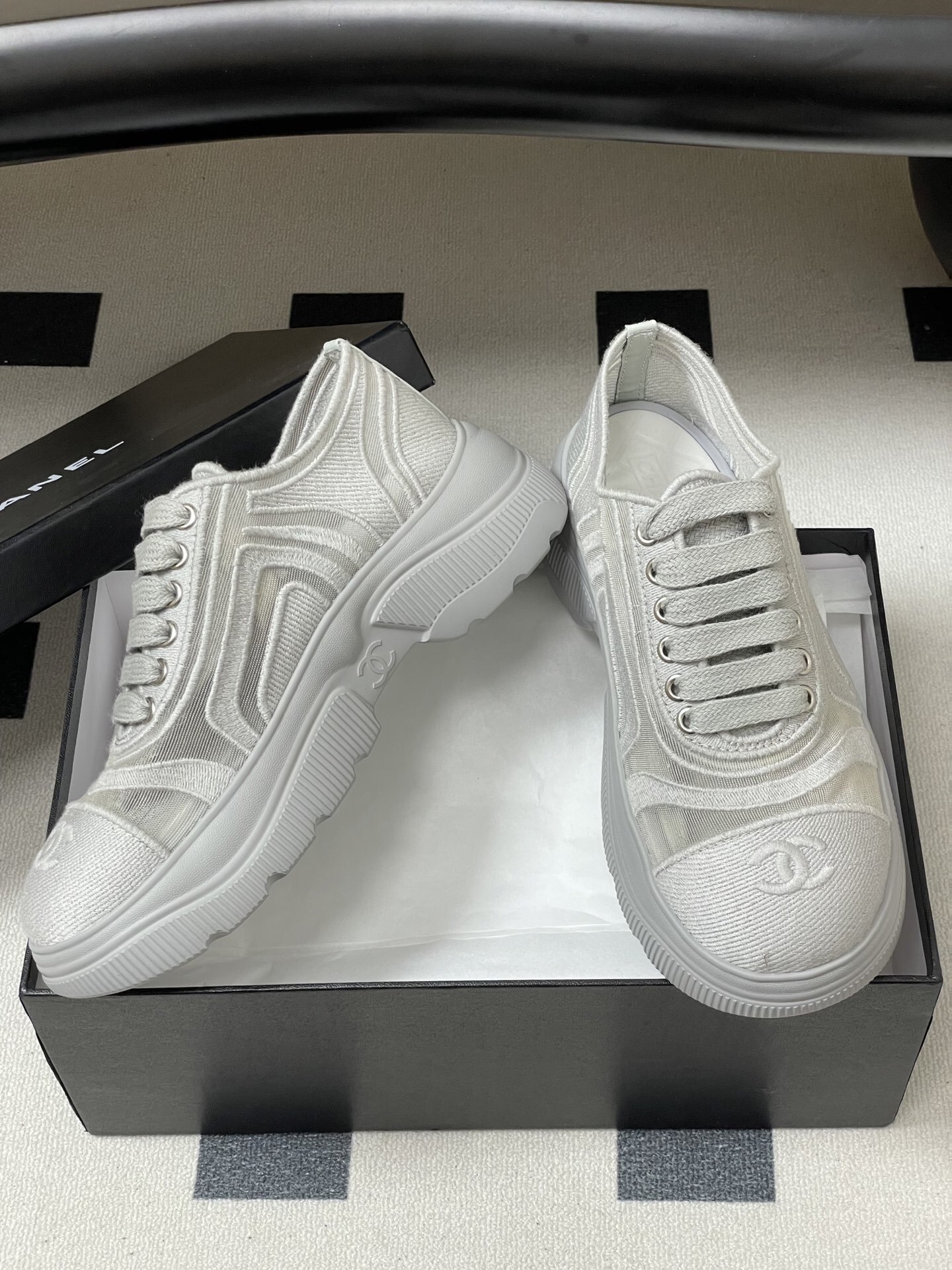 Chanel White Mesh Platform Sneakers - Luxury Designer Trainers
