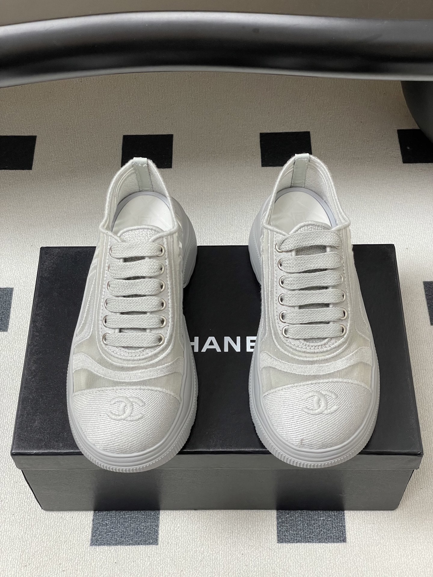 Chanel White Mesh Platform Sneakers - Luxury Designer Trainers