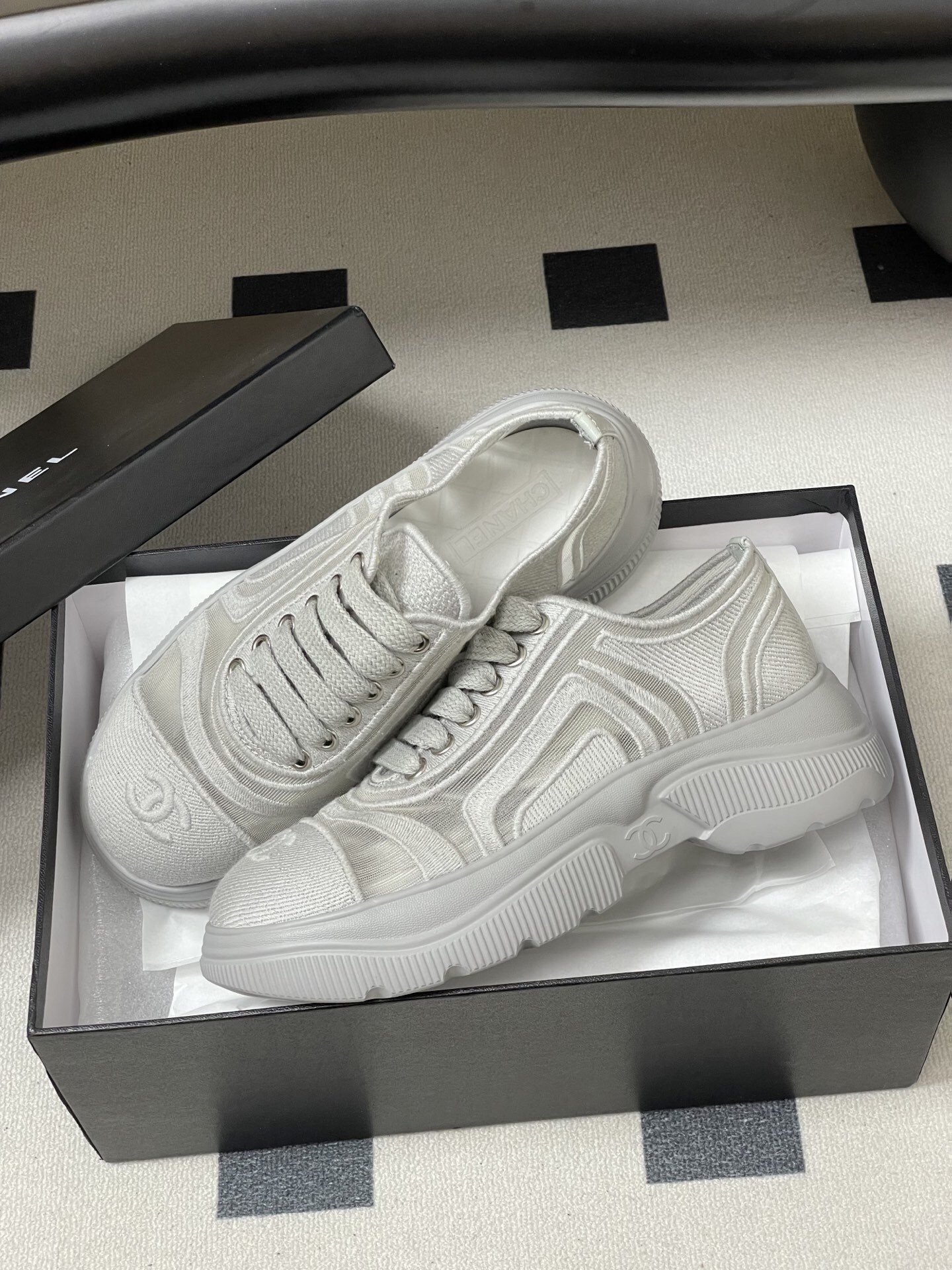 Chanel White Mesh Platform Sneakers - Luxury Designer Trainers