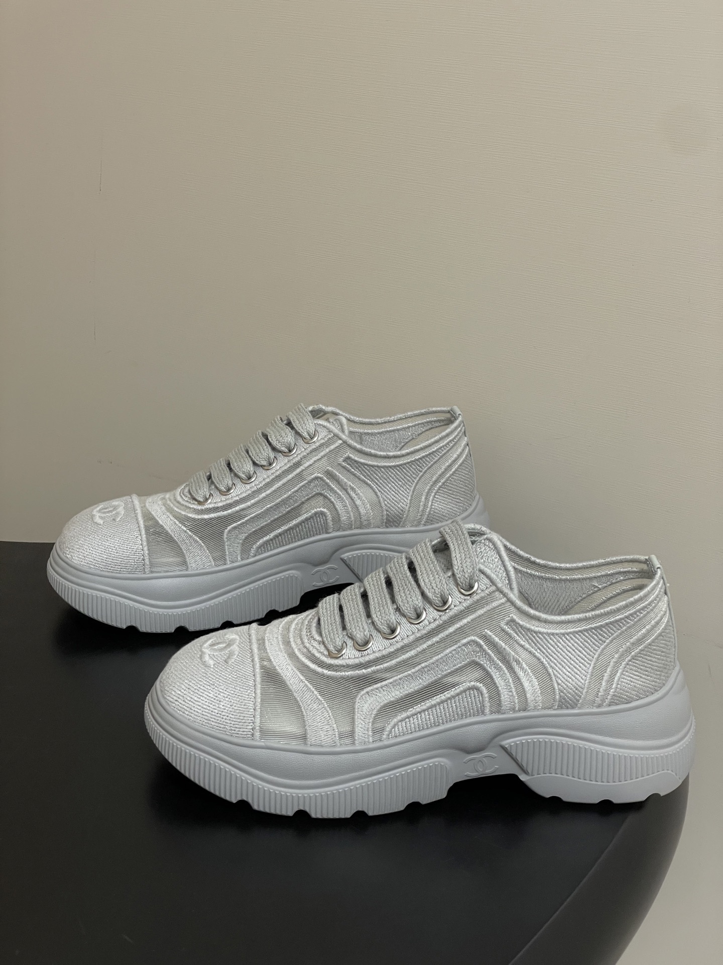 Chanel White Mesh Platform Sneakers - Luxury Designer Trainers