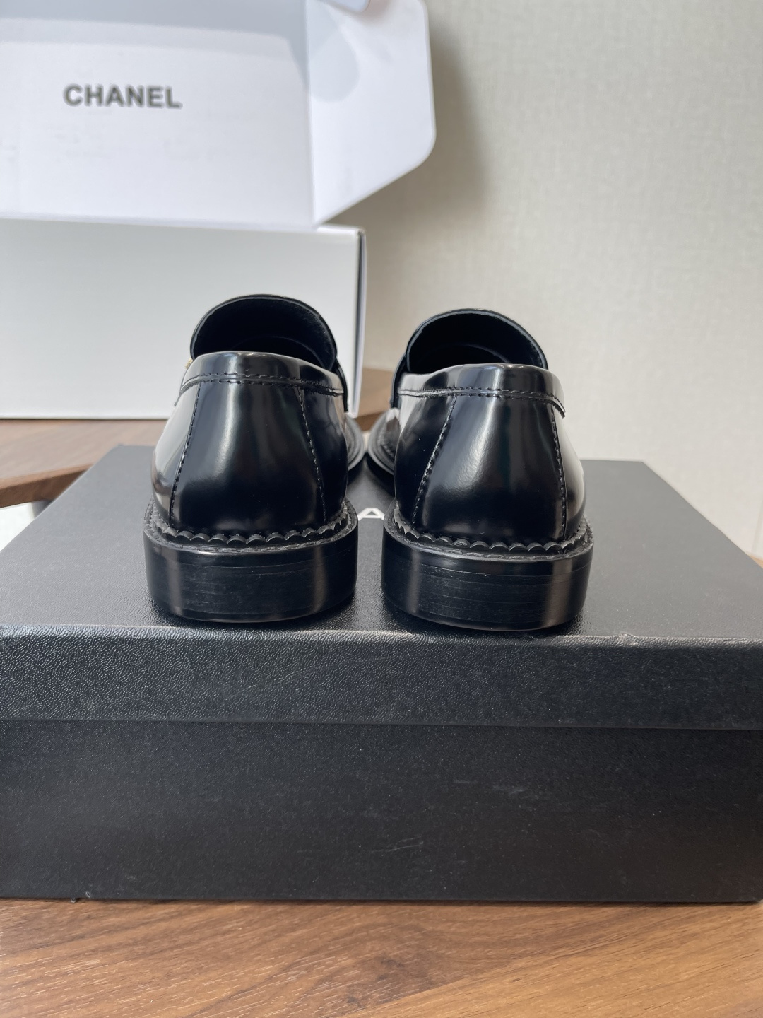 Luxury Chanel Black Calfskin Loafers with Gold CC Hardware