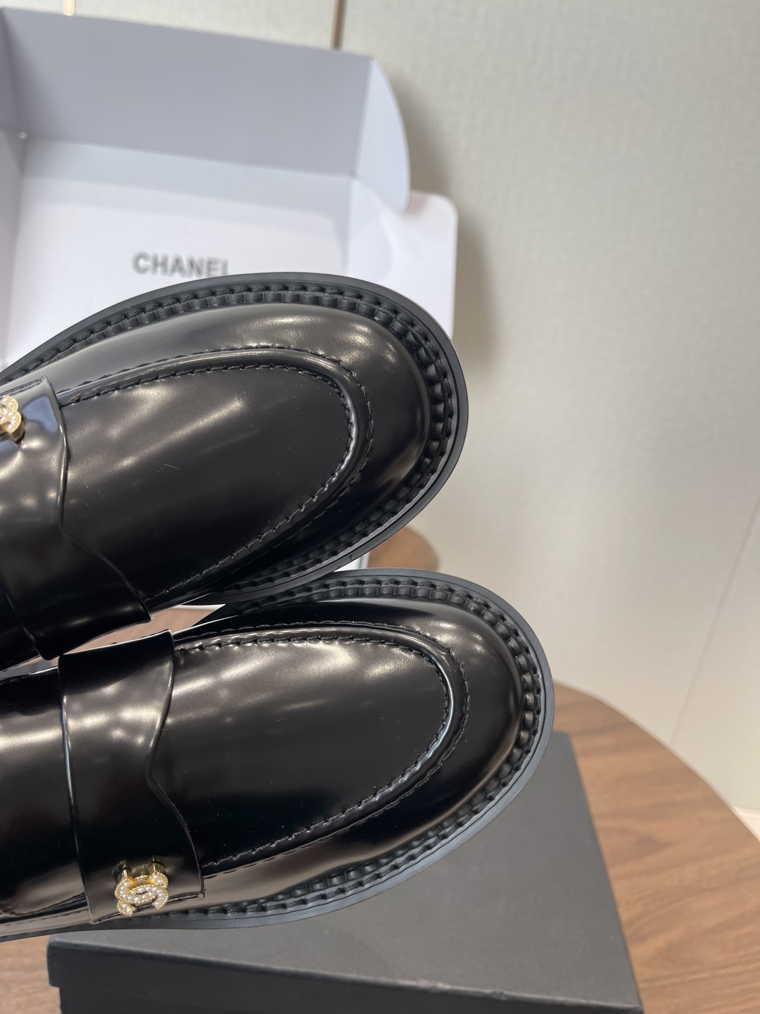 Luxury Chanel Black Calfskin Loafers with Gold CC Hardware