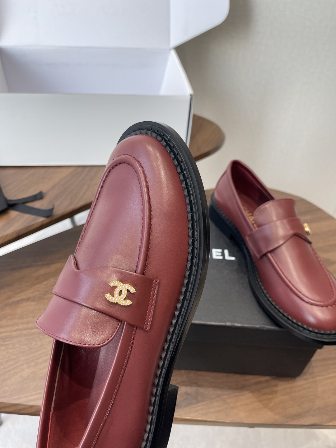 Elegant Burgundy Leather Loafers with Gold Hardware - Luxury Flats