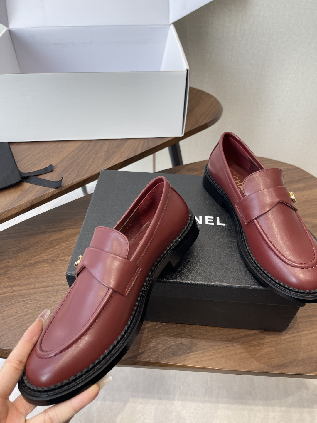 Elegant Burgundy Leather Loafers with Gold Hardware - Luxury Flats