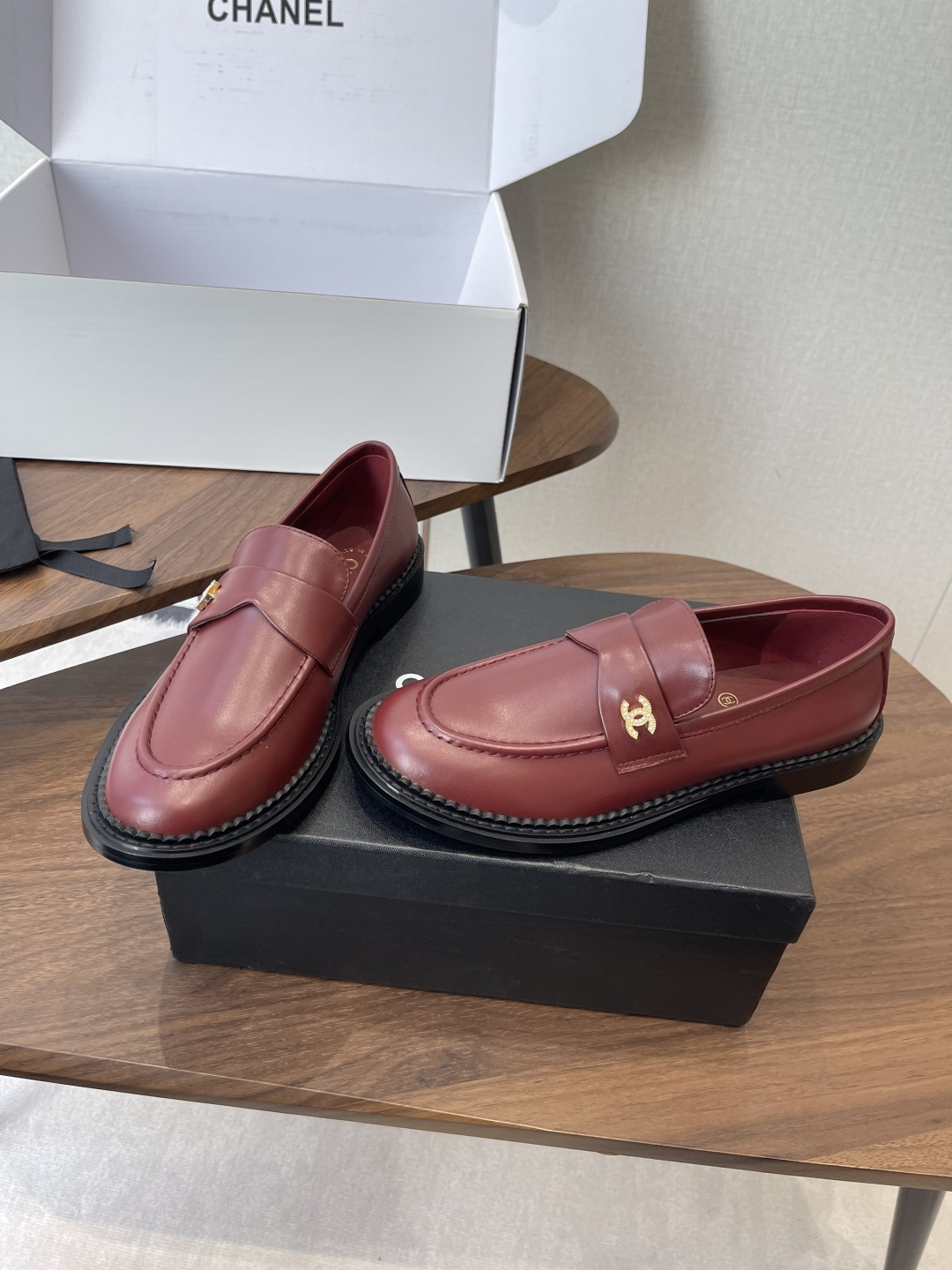 Elegant Burgundy Leather Loafers with Gold Hardware - Luxury Flats