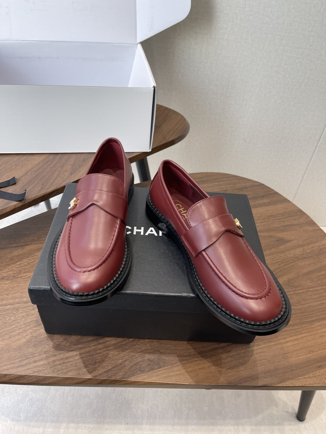 Elegant Burgundy Leather Loafers with Gold Hardware - Luxury Flats