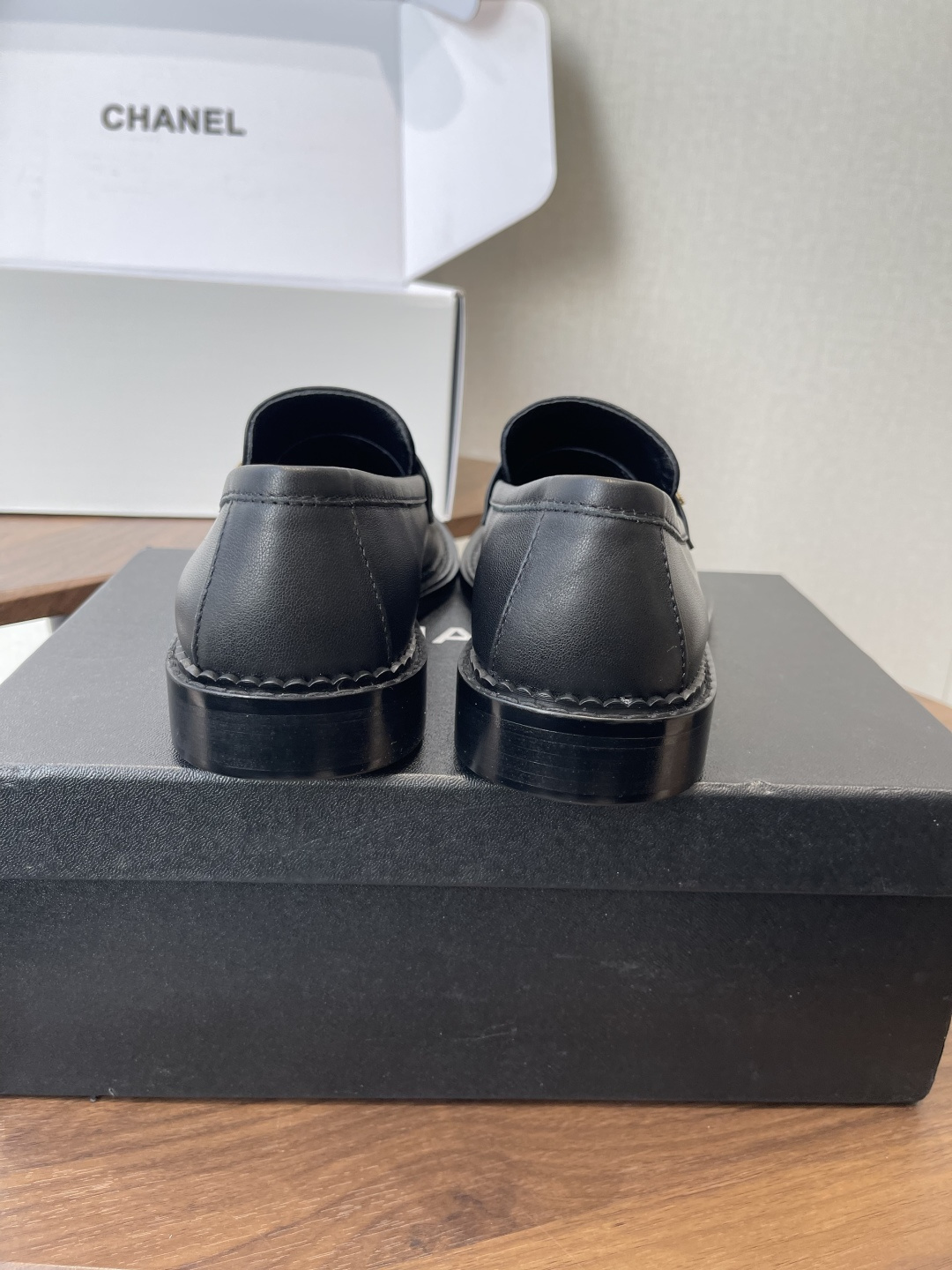 Luxury Black Leather Loafers with Gold CC Logo Hardware