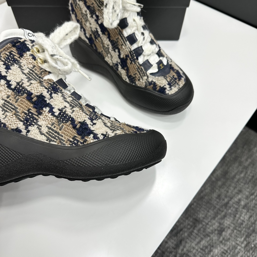 Chanel High-Top Tweed Sneakers - Luxury Chunky Sole Trainers