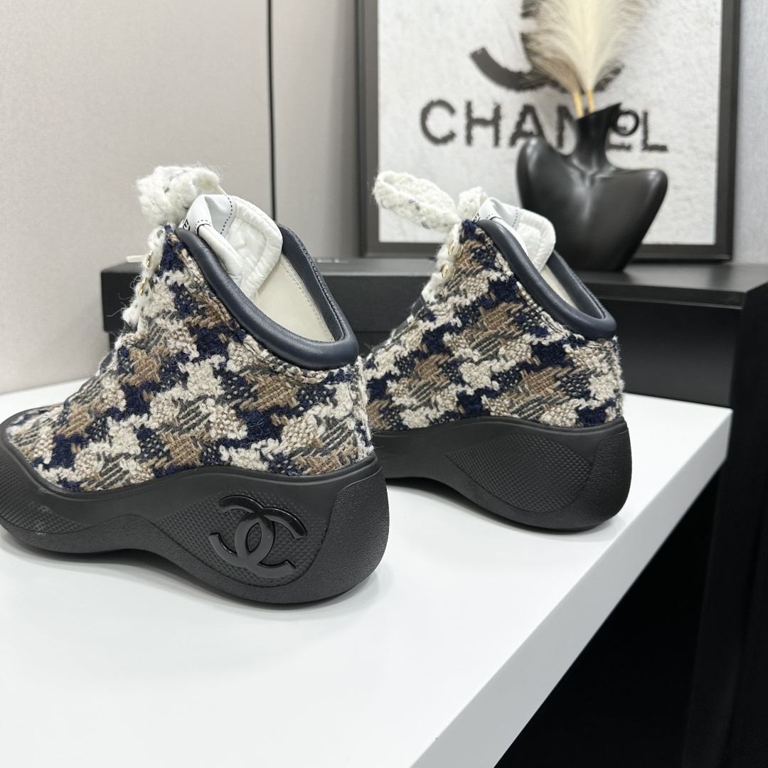 Chanel High-Top Tweed Sneakers - Luxury Chunky Sole Trainers