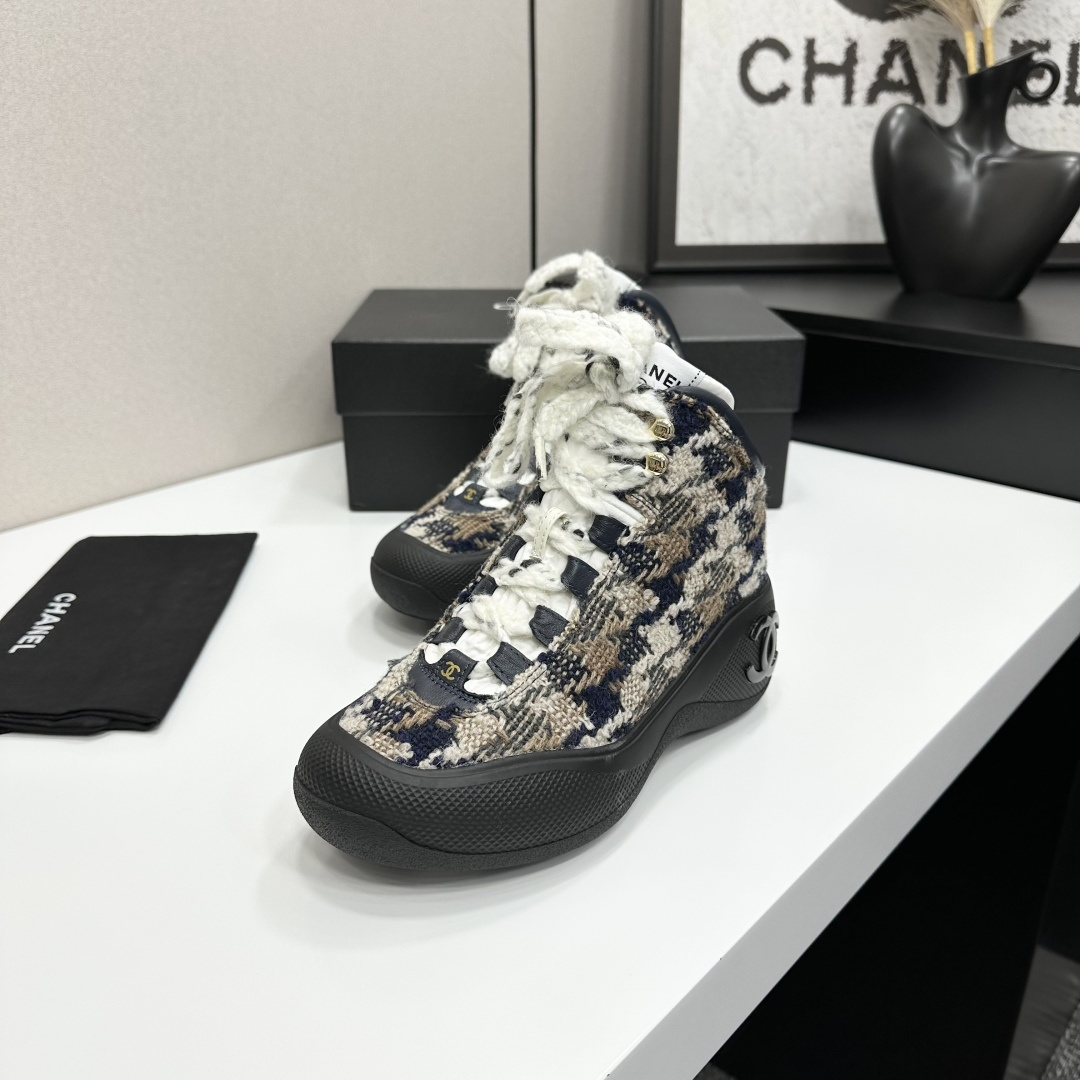 Chanel High-Top Tweed Sneakers - Luxury Chunky Sole Trainers