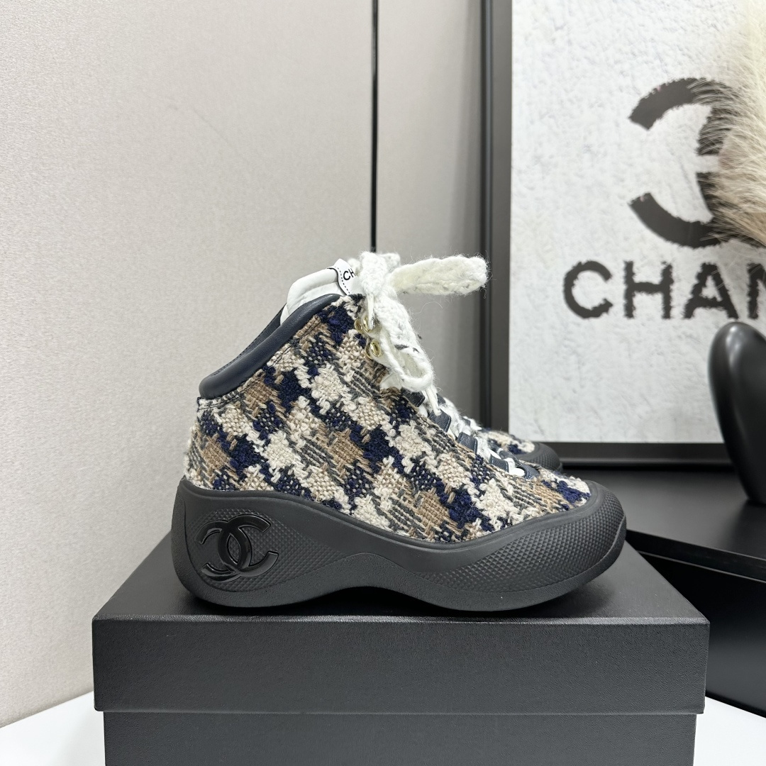 Chanel High-Top Tweed Sneakers – Luxury Chunky Sole Trainers