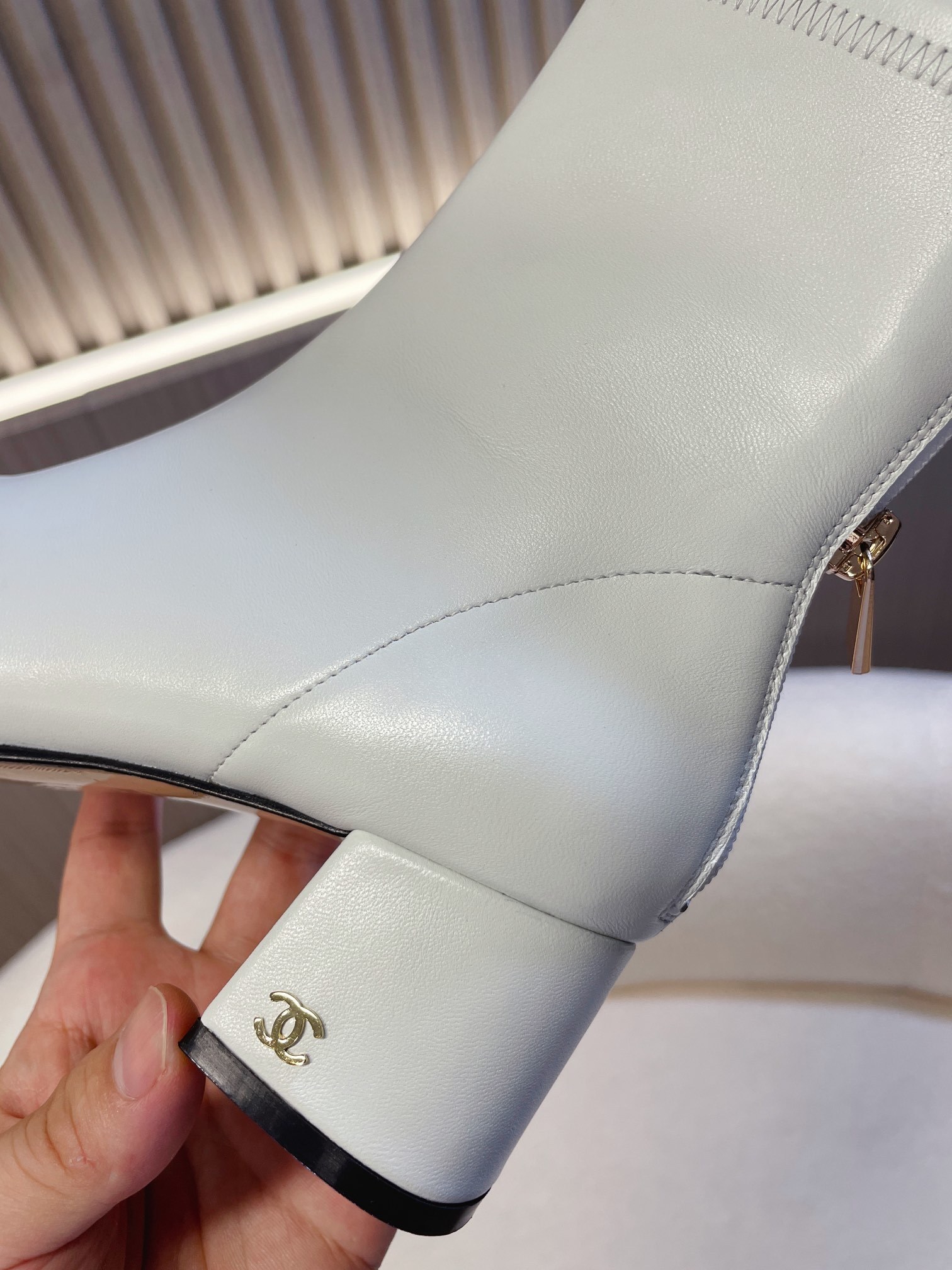 Chanel Two-Tone Leather Ankle Boots - White & Black Patent Toe