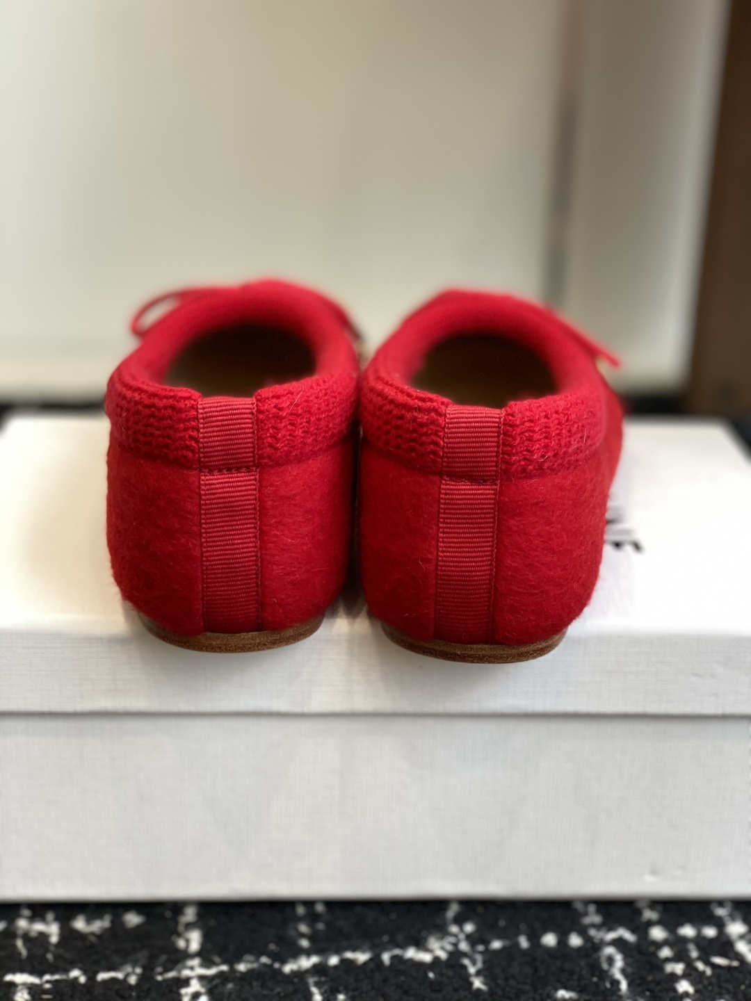 Celine Red Mohair Ballet Flats with Gold Triomphe Bow