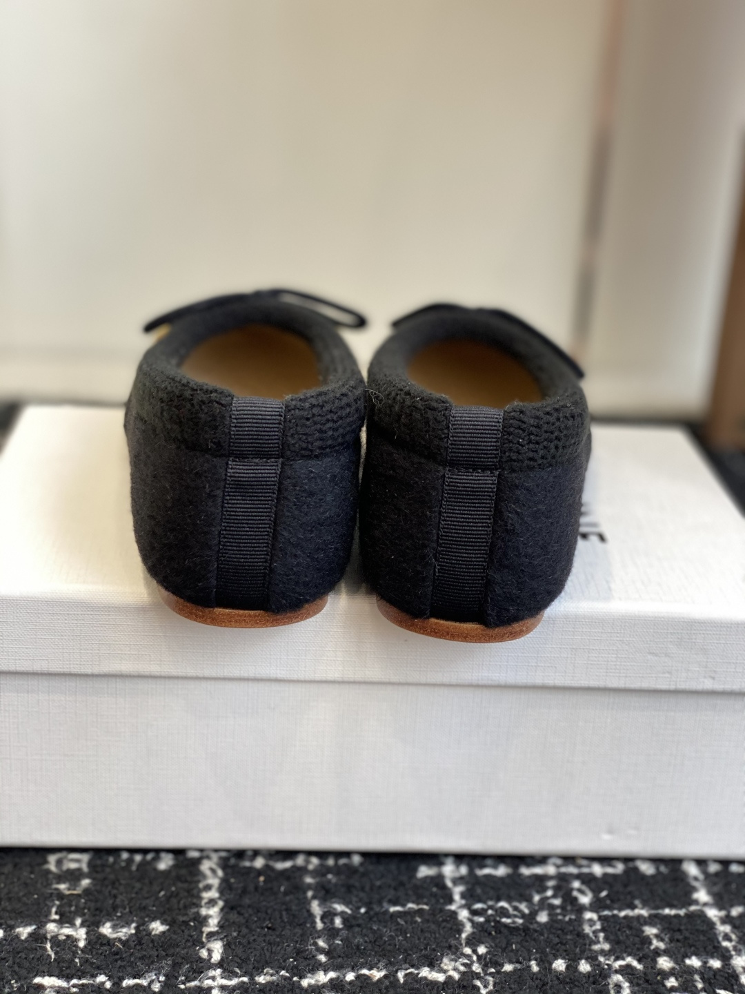 Celine Triomphe Ballerina Flats in Black Wool - Luxury Shoes