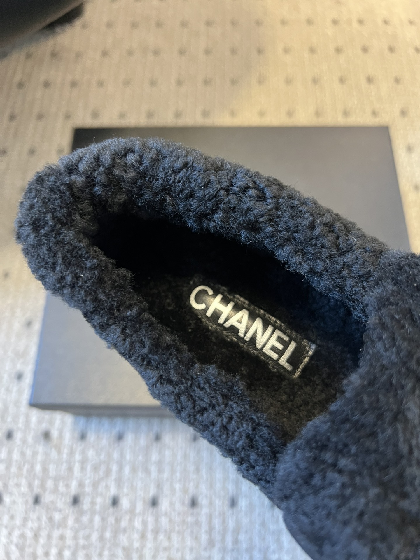 Chanel Black Shearling Suede Loafers - Gold CC Logo Luxury Shoes