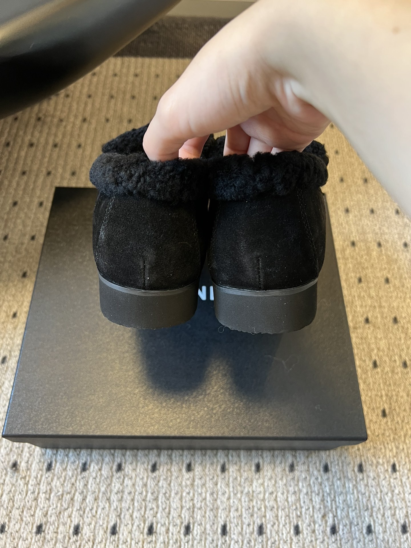 Chanel Black Shearling Suede Loafers - Gold CC Logo Luxury Shoes