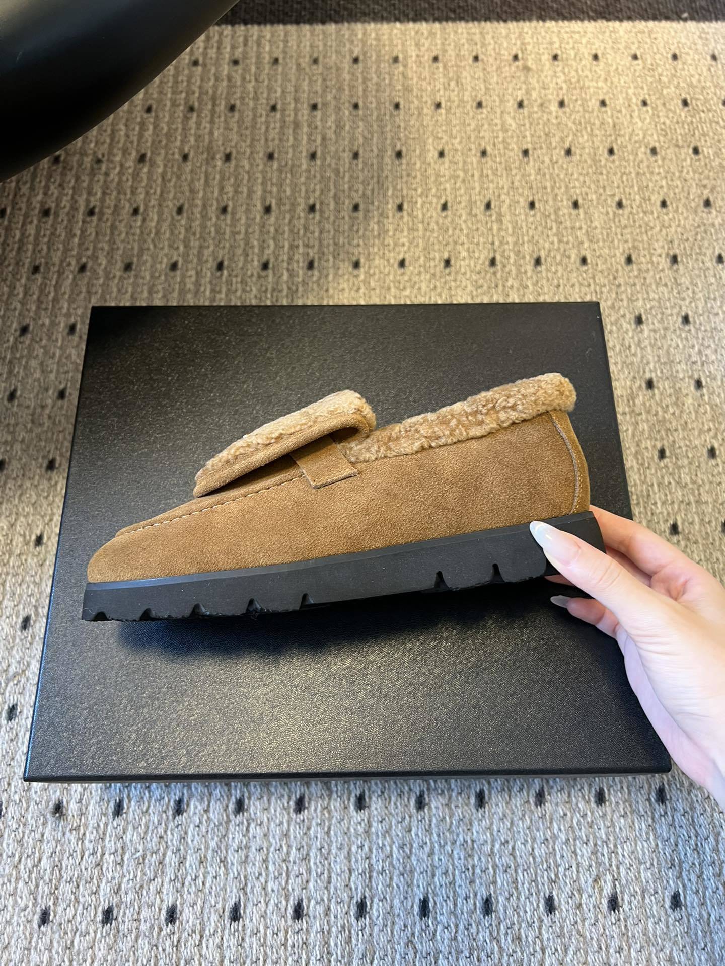 Chanel Tan Suede & Shearling Loafers with Gold CC Logo