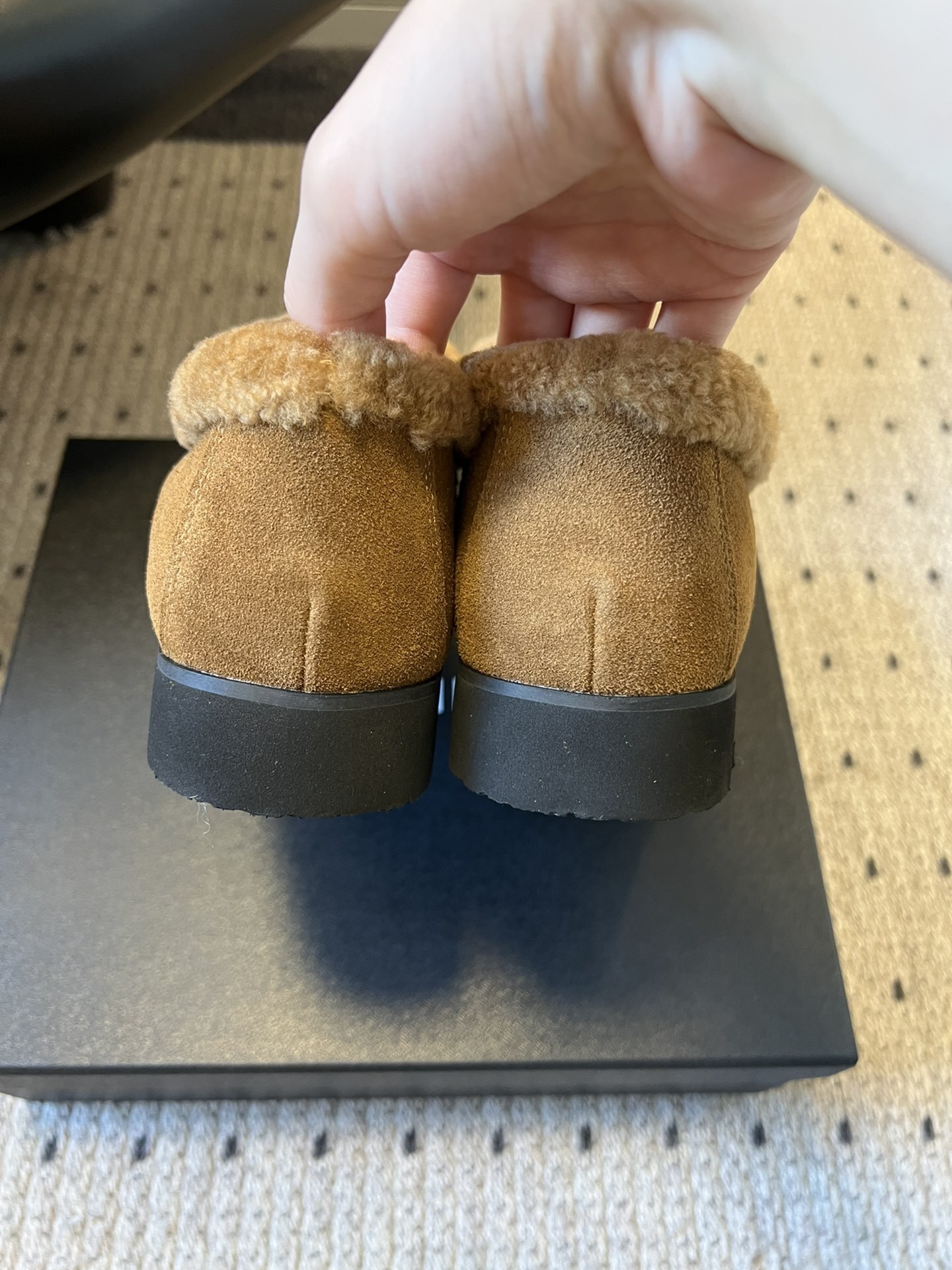 Chanel Tan Suede & Shearling Loafers with Gold CC Logo