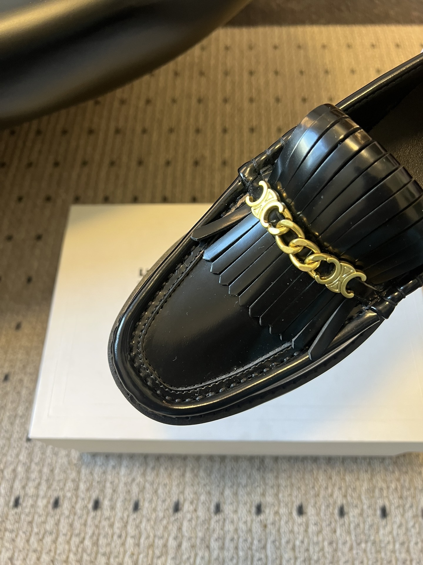 Celine Margaret Loafers with Triomphe Chain & Fringe - Black