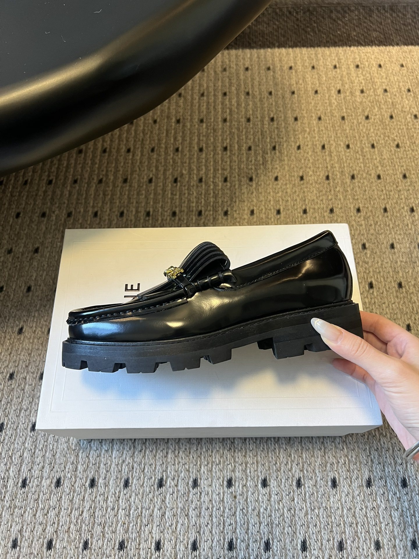 Celine Margaret Loafers with Triomphe Chain & Fringe - Black