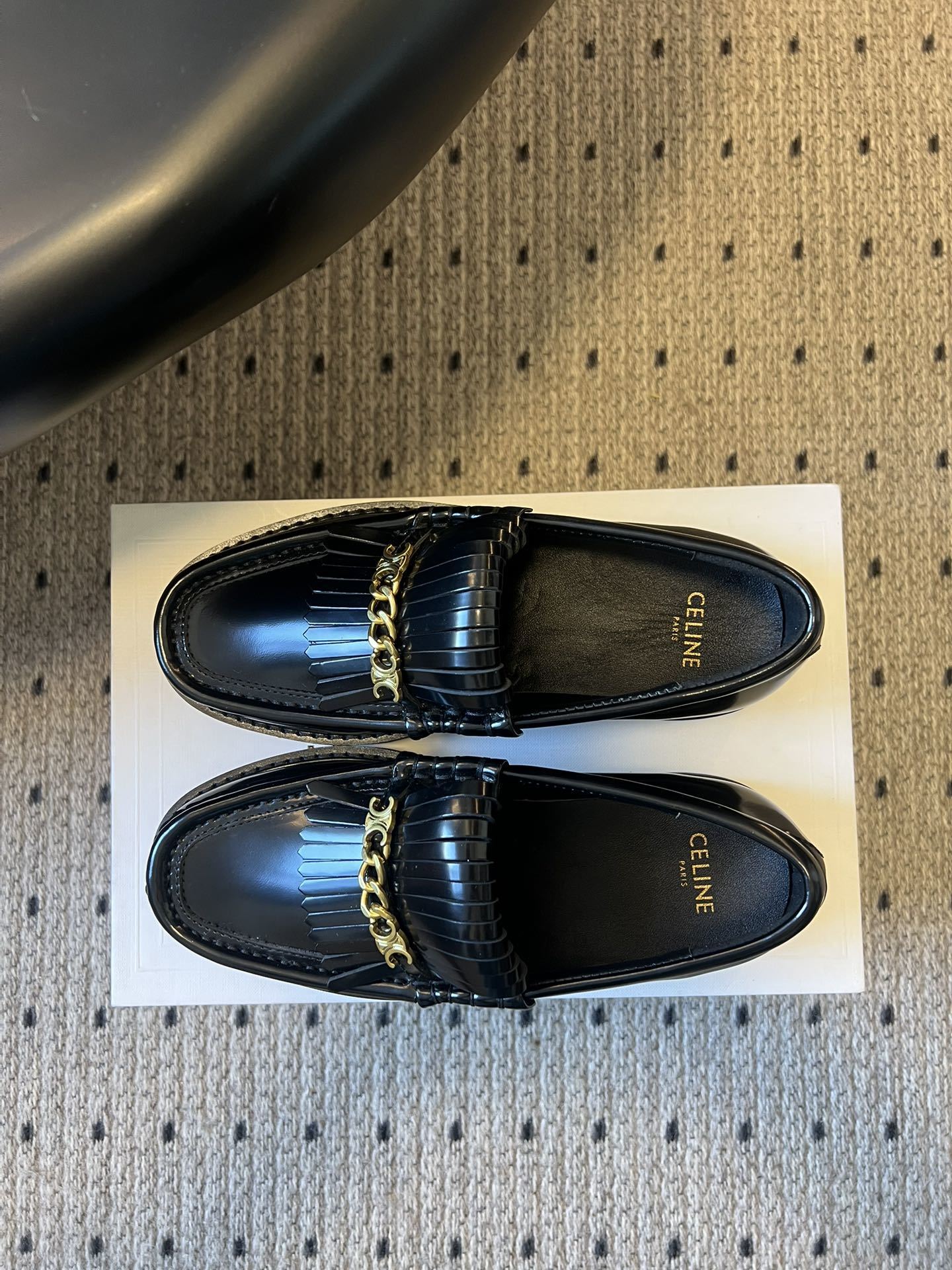 Celine Margaret Loafers with Triomphe Chain & Fringe - Black