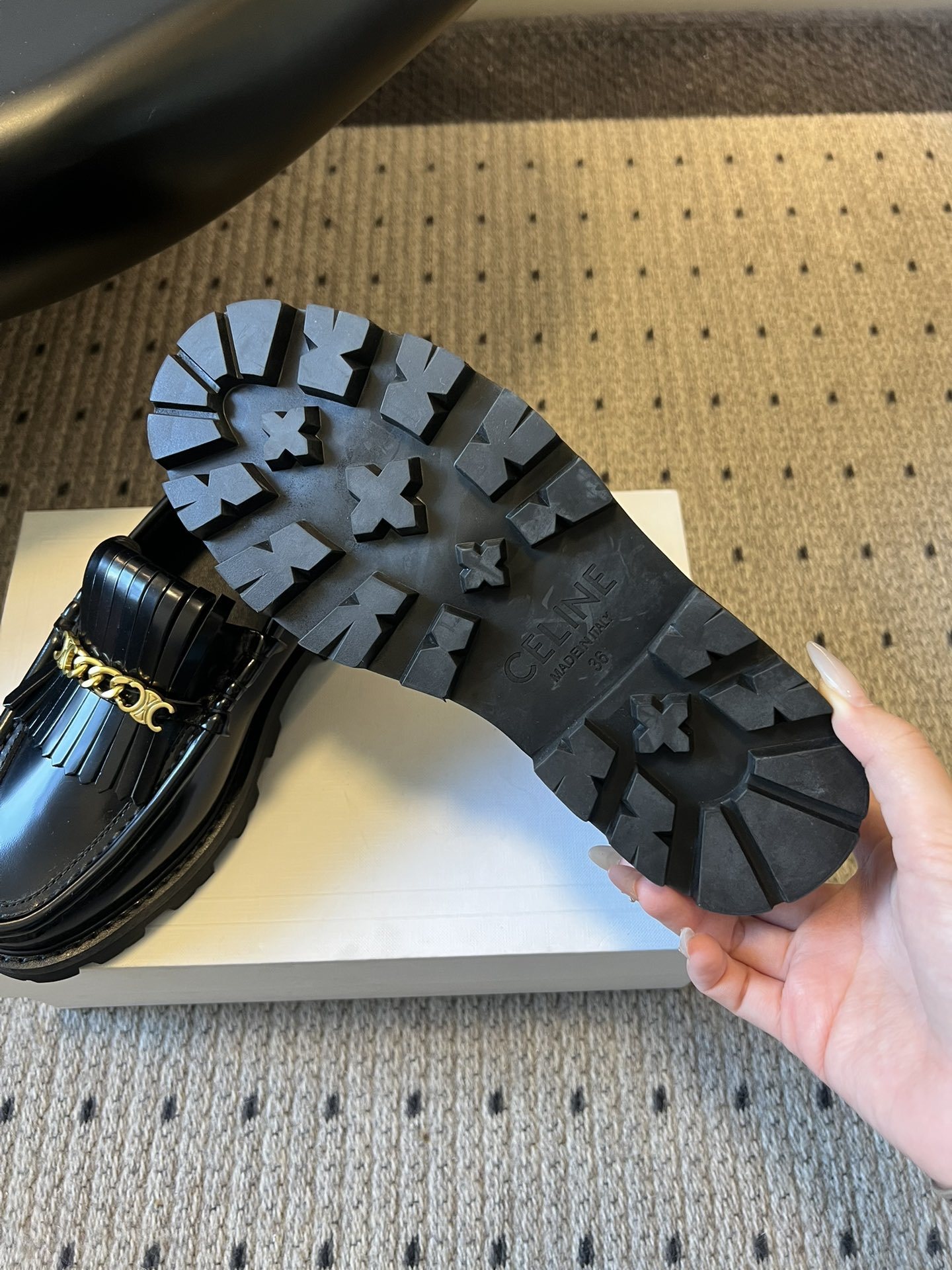 Celine Margaret Loafers with Triomphe Chain & Fringe - Black