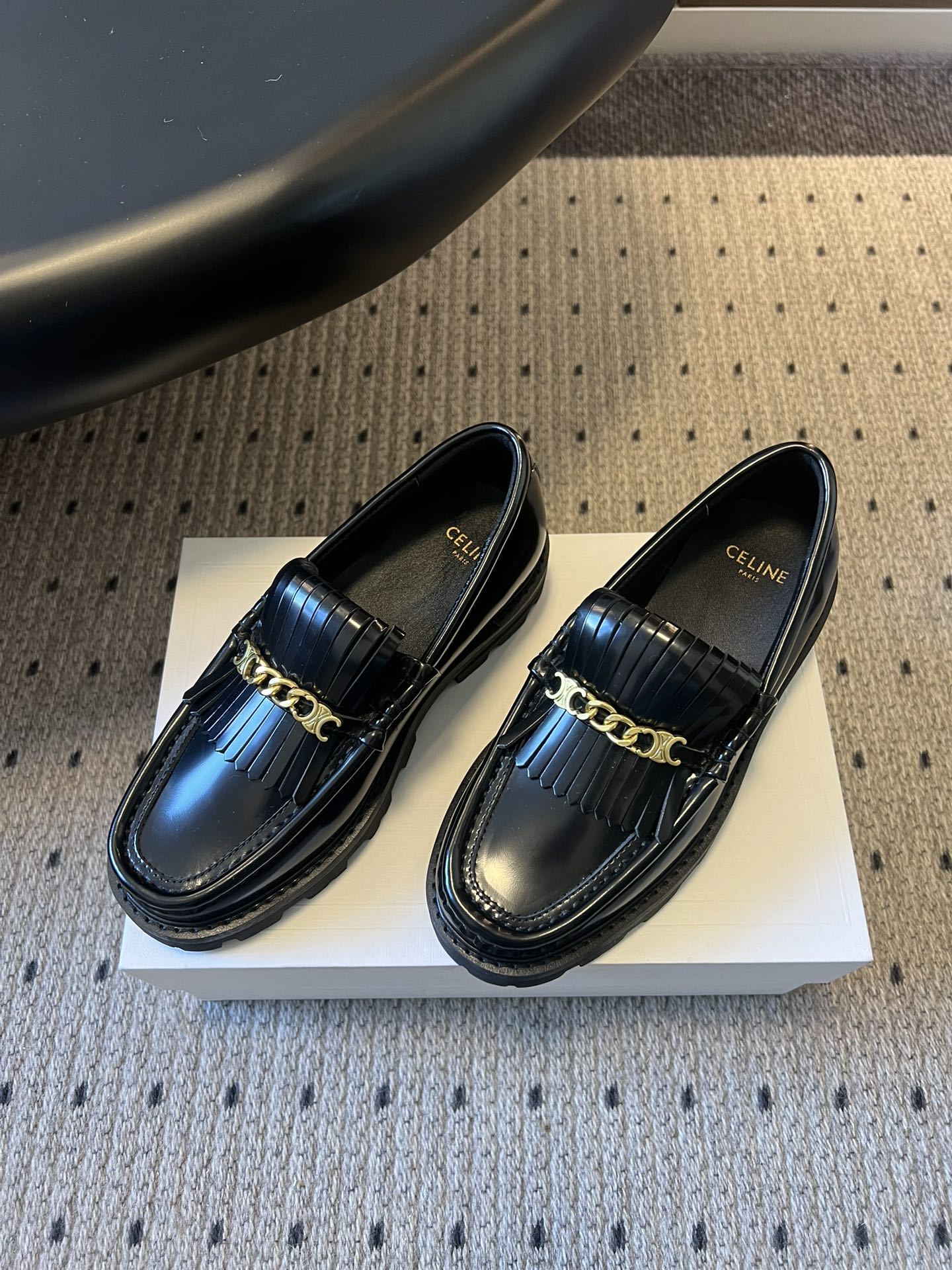 Celine Margaret Loafers with Triomphe Chain & Fringe - Black
