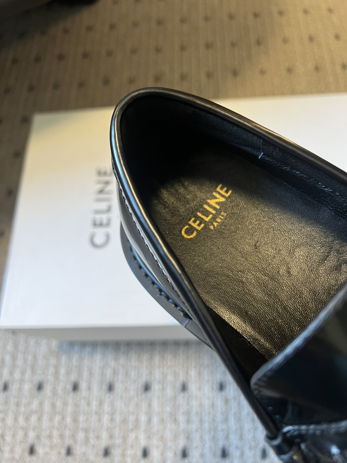 Celine Black Leather Loafers with Gold Triomphe Detail