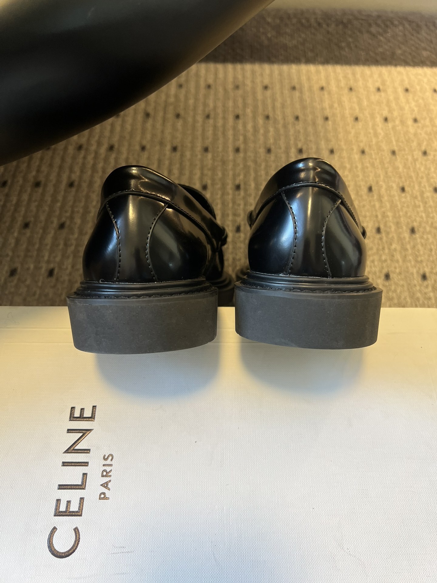 Celine Black Leather Loafers with Gold Triomphe Detail