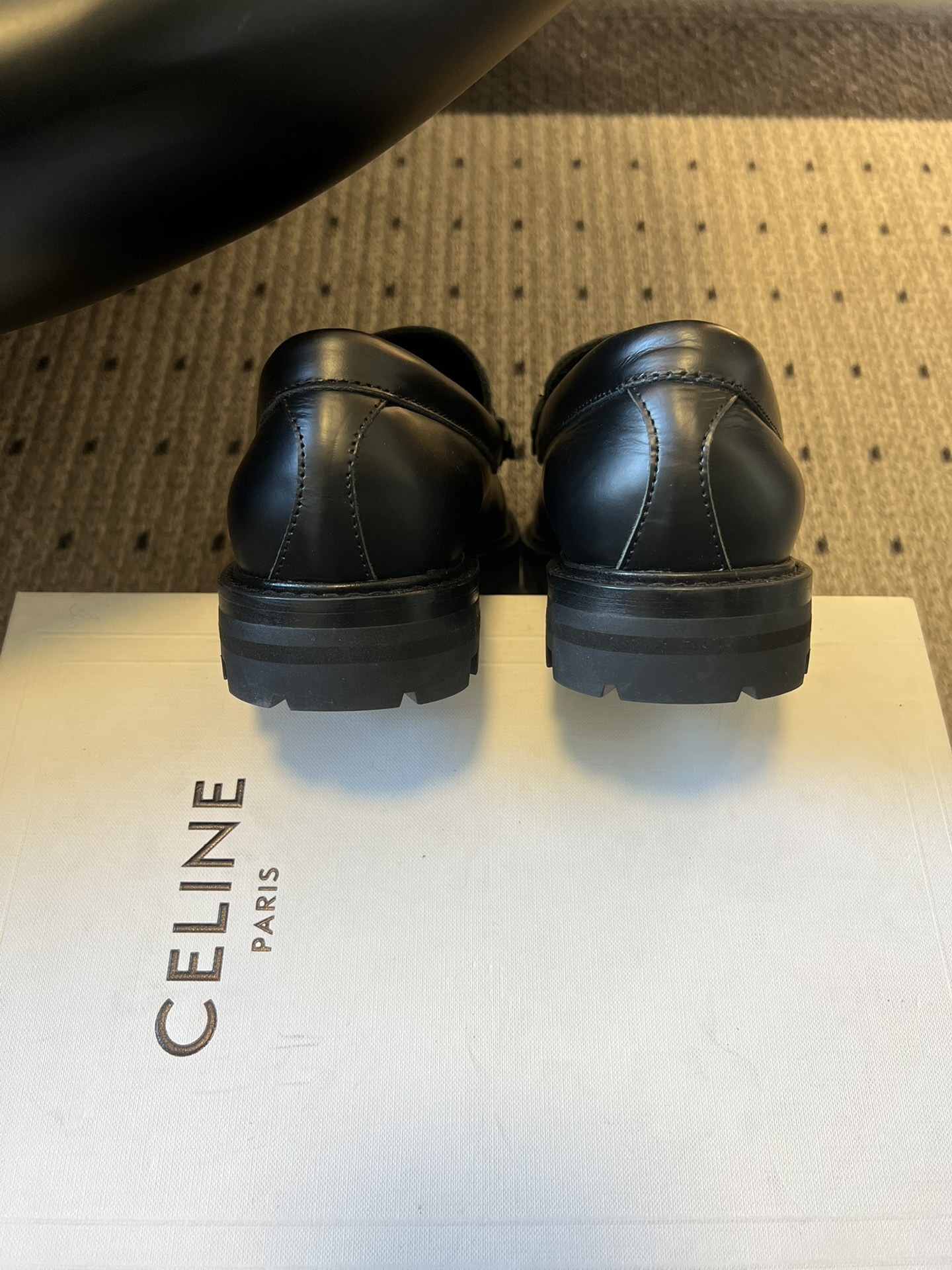 Celine Margaret Loafers in Black Leather with Triomphe Chain