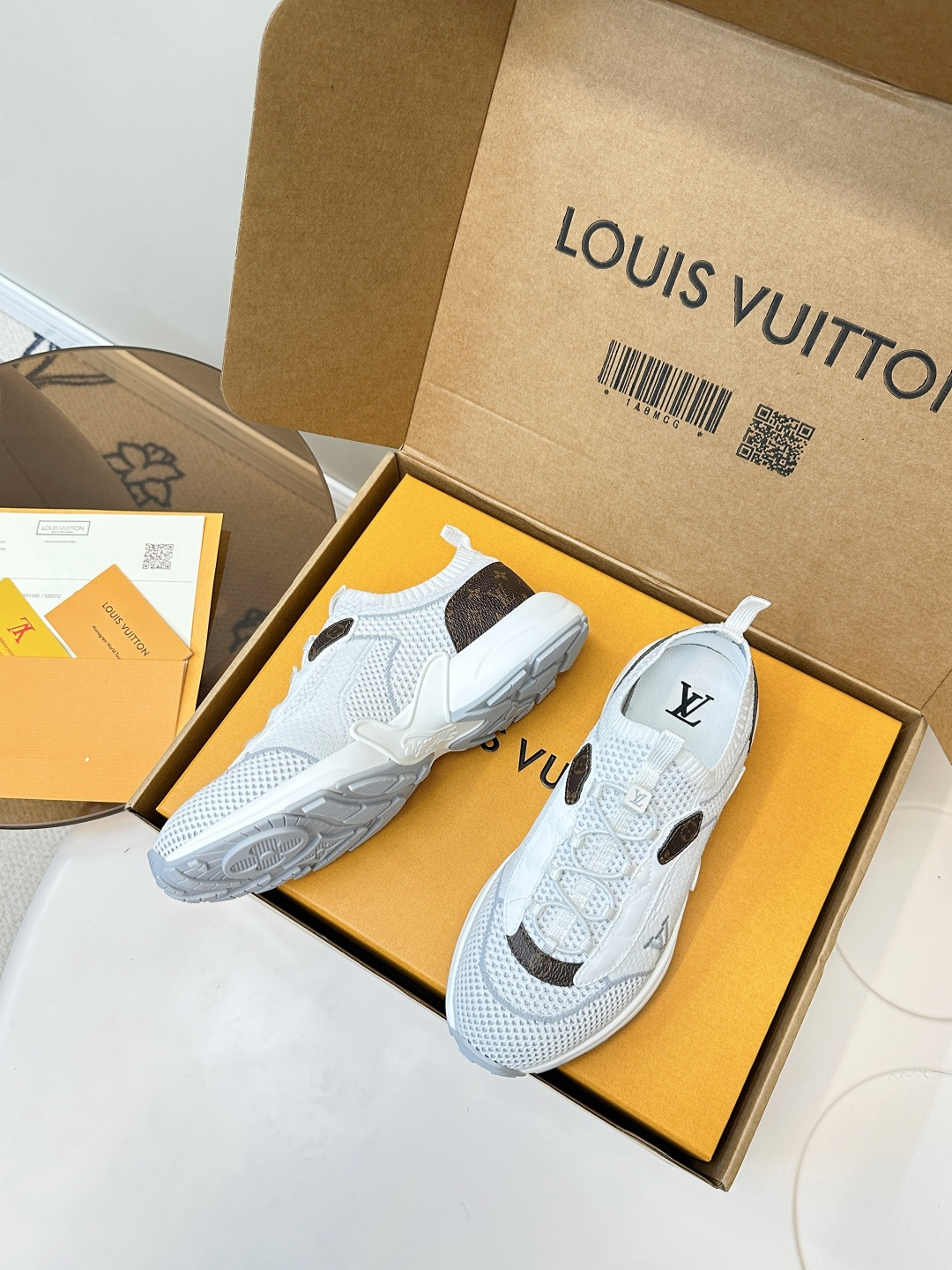 Louis Vuitton Run 55 Sneakers White Mesh & Monogram Canvas