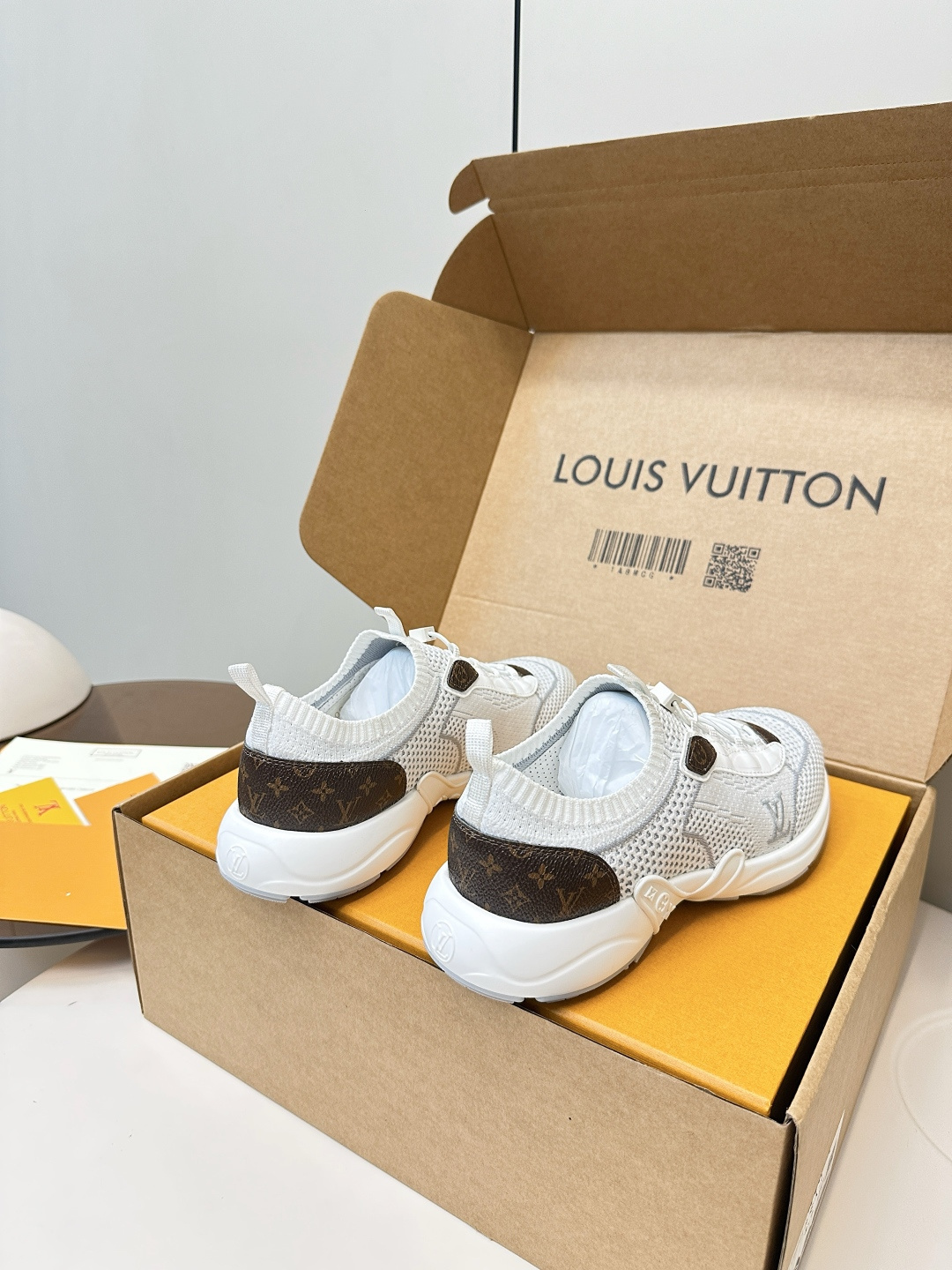 Louis Vuitton Run 55 Sneakers White Mesh & Monogram Canvas