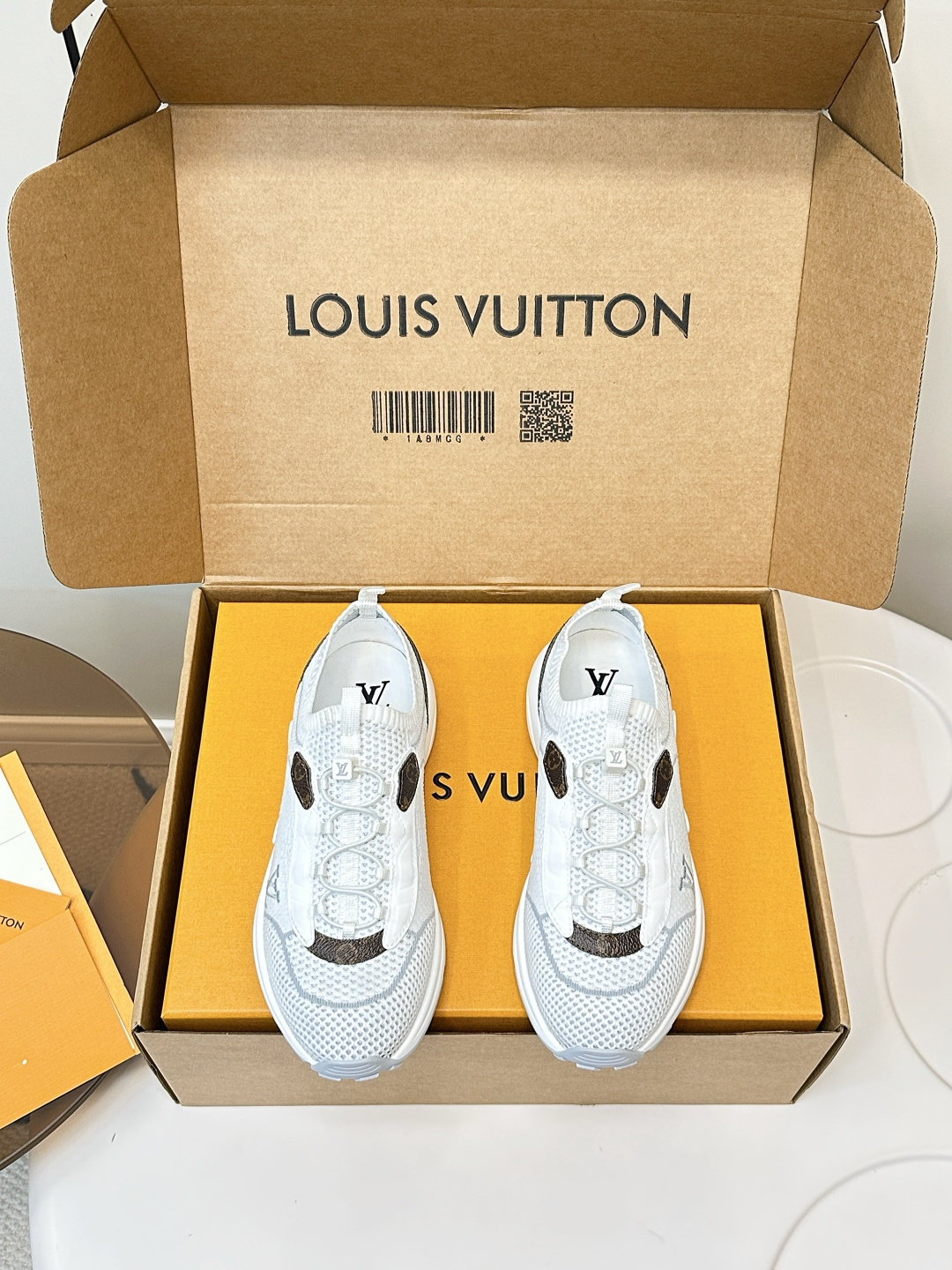 Louis Vuitton Run 55 Sneakers White Mesh & Monogram Canvas